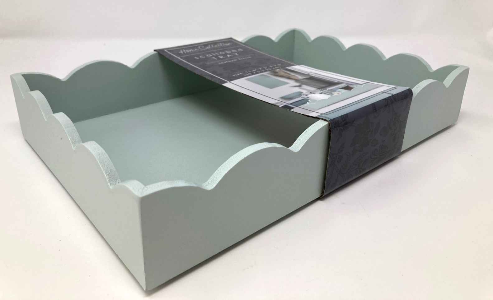 Wood Scalloped Tray Dresser Tabletop Drawer Organization Seafoam Green Set of 2