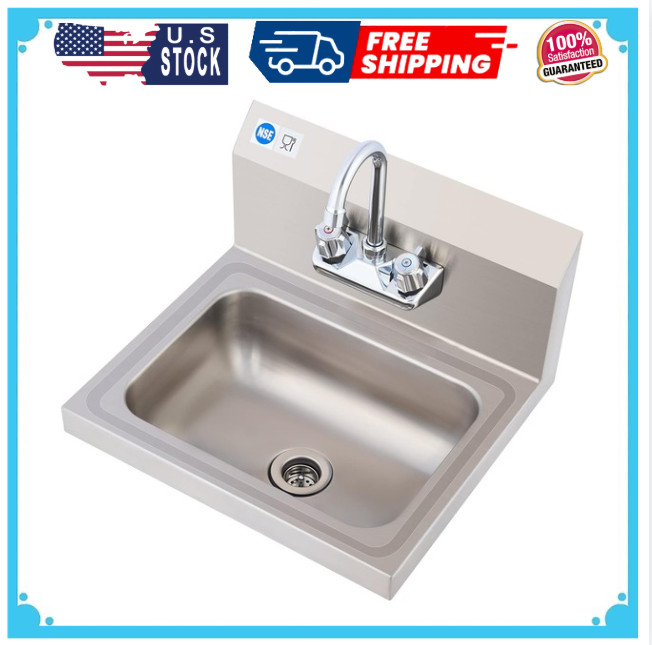 Commercial Stainless Steel Sink for Hand Washing, NSF Commercial Utility Sink wi