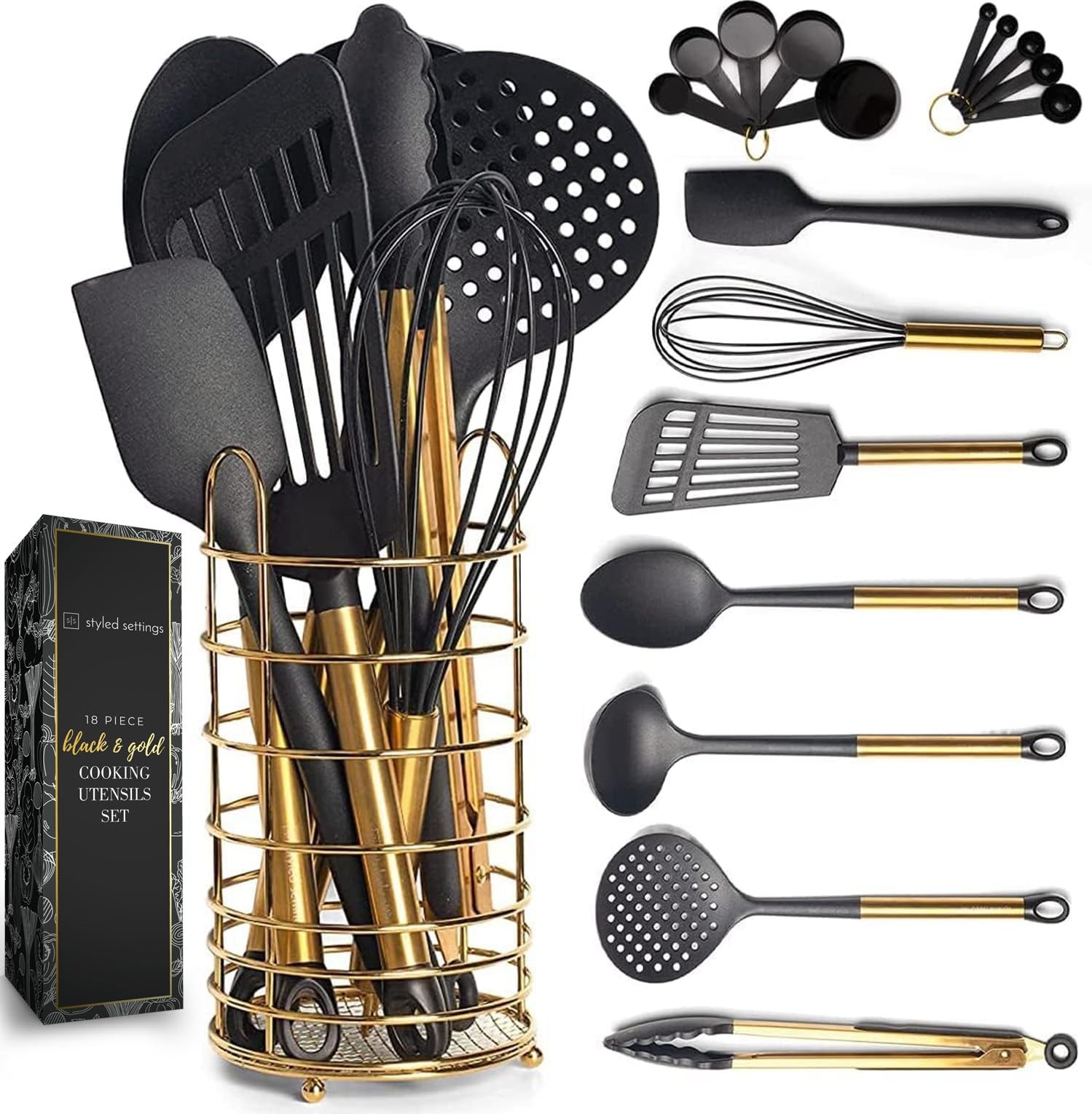 Black and Gold Kitchen Utensil Set – 10 Piece Cooking Tools