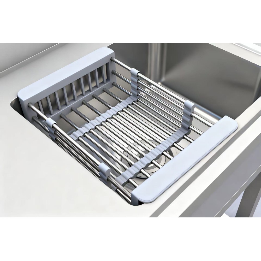 Stainless Steel Sink Freestanding Large Divided Compartments Pull-Out Faucet