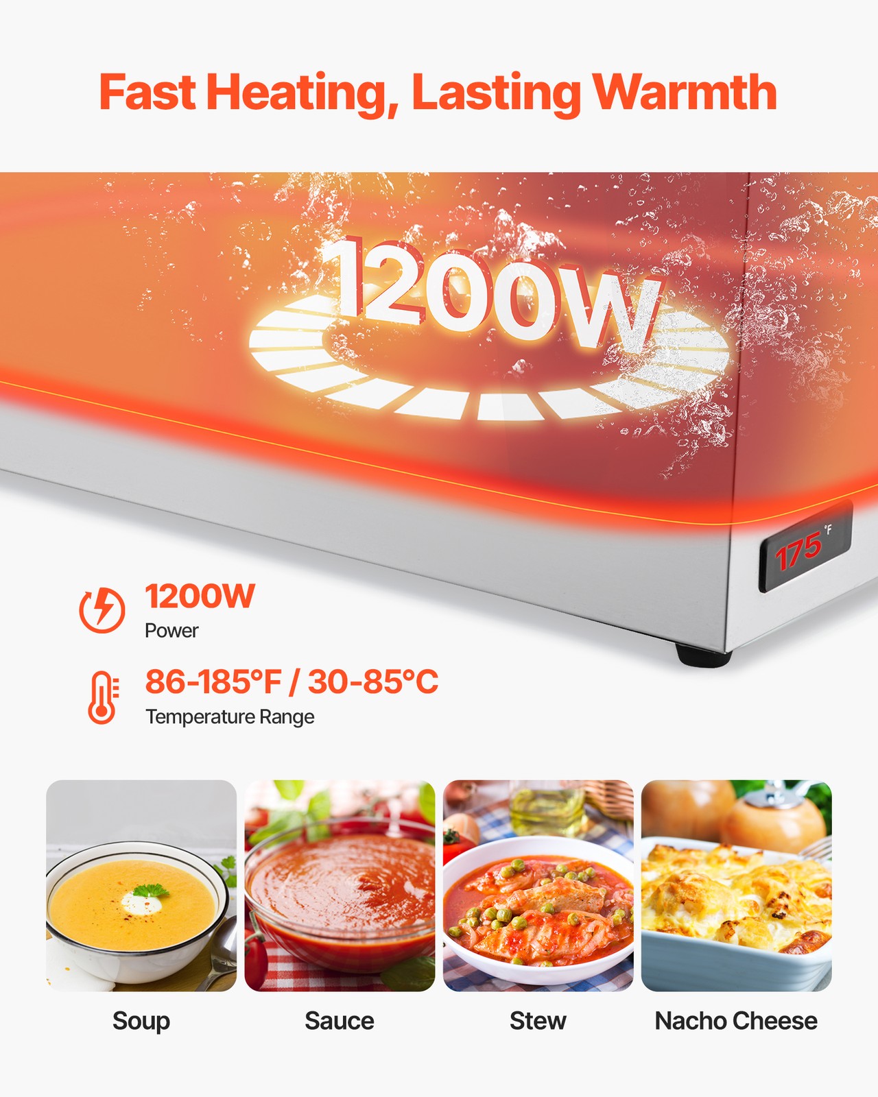 VEVOR Commercial Food Warmer Countertop Buffet Bain Marie 1200W Steam Table