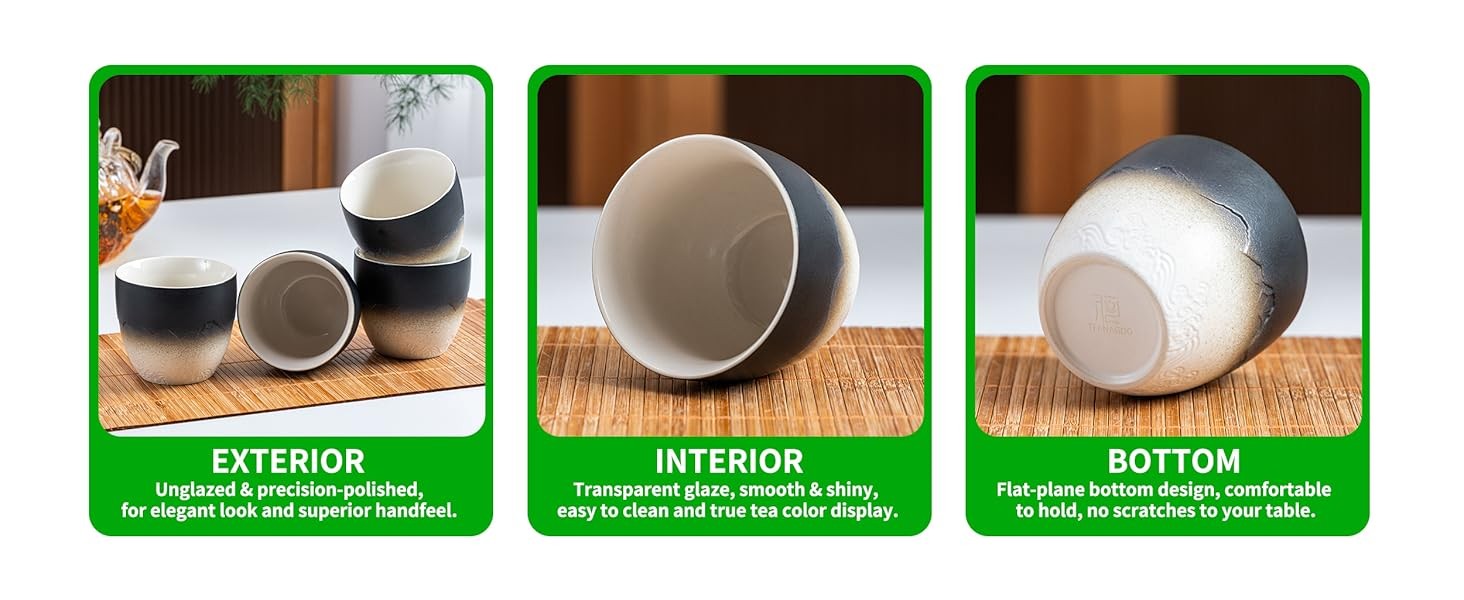 Ceramic Japanese Tea Cups Set of 4pcs, 5.4oz/160ml Elegant Ceramic Matcha Cups