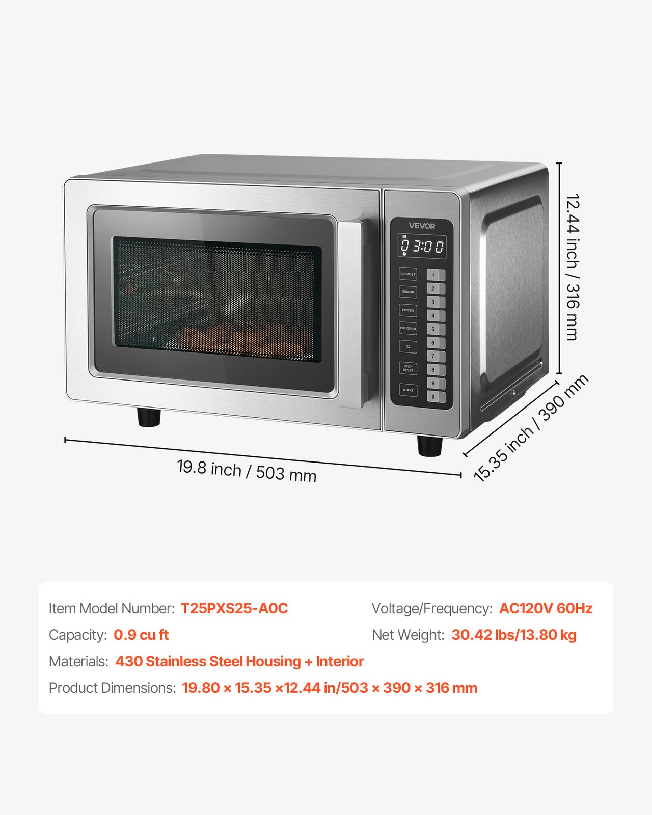 VEVOR Countertop Microwave Oven Commercial Microwave 0.9 cubic-ft 1000W Lock