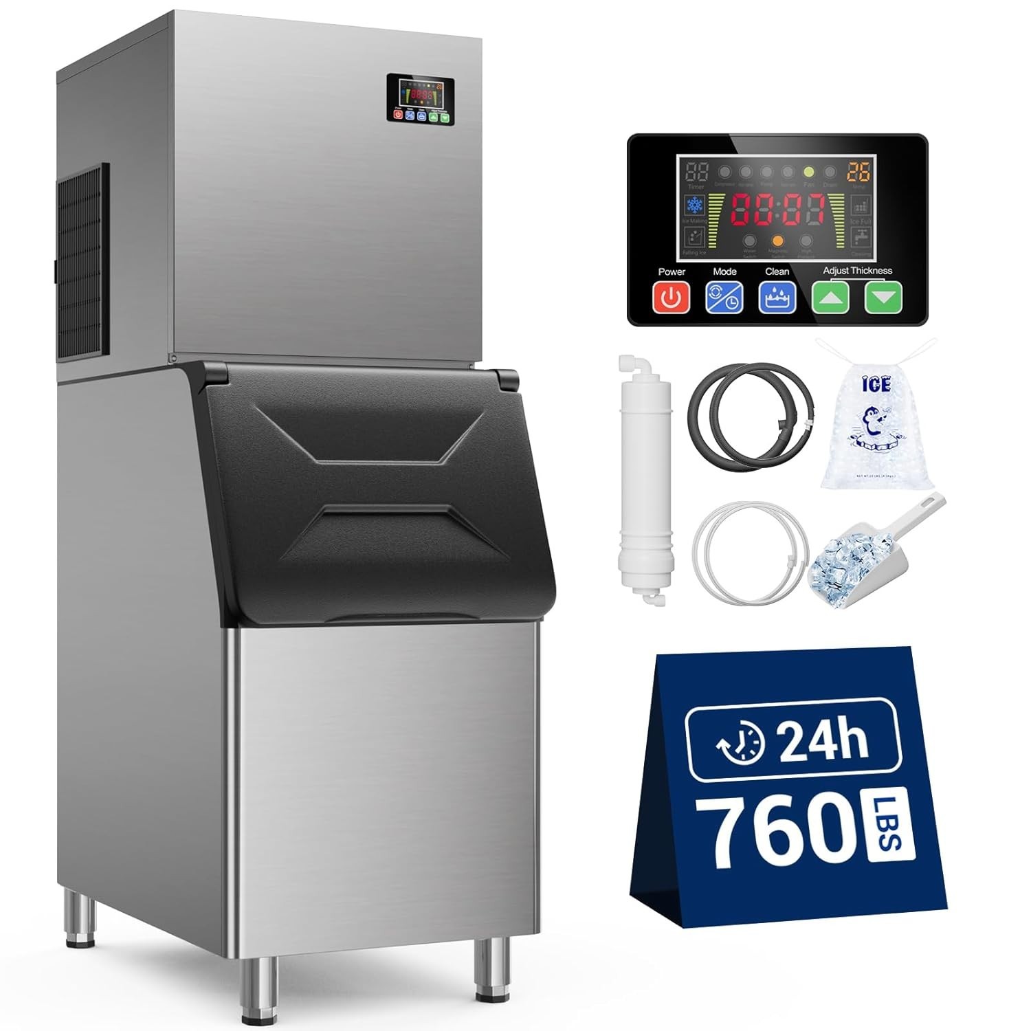 Commercial Ice Maker Machine 550lbs Ice Makers, 350lb Storage Auto Cleaning, ETL