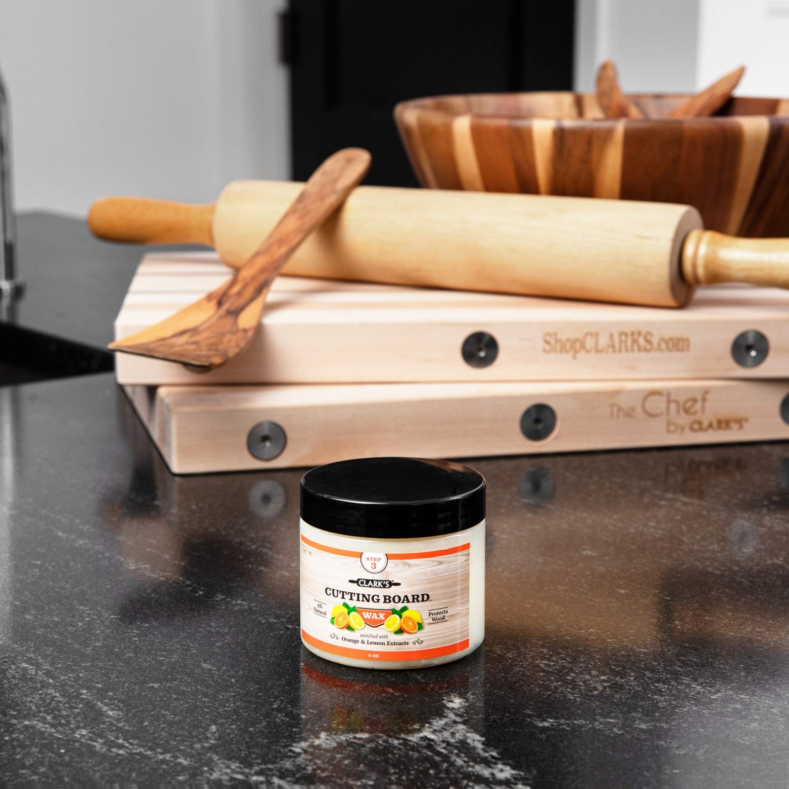 Cutting Board Finish Wax (6oz) by CLARK’S | Enriched with Lemon & Orange Oils |