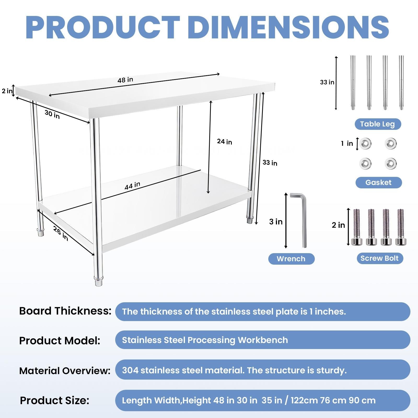Stainless Steel Work Table 30x18x34 inch Kitchen Prep Table for Garage