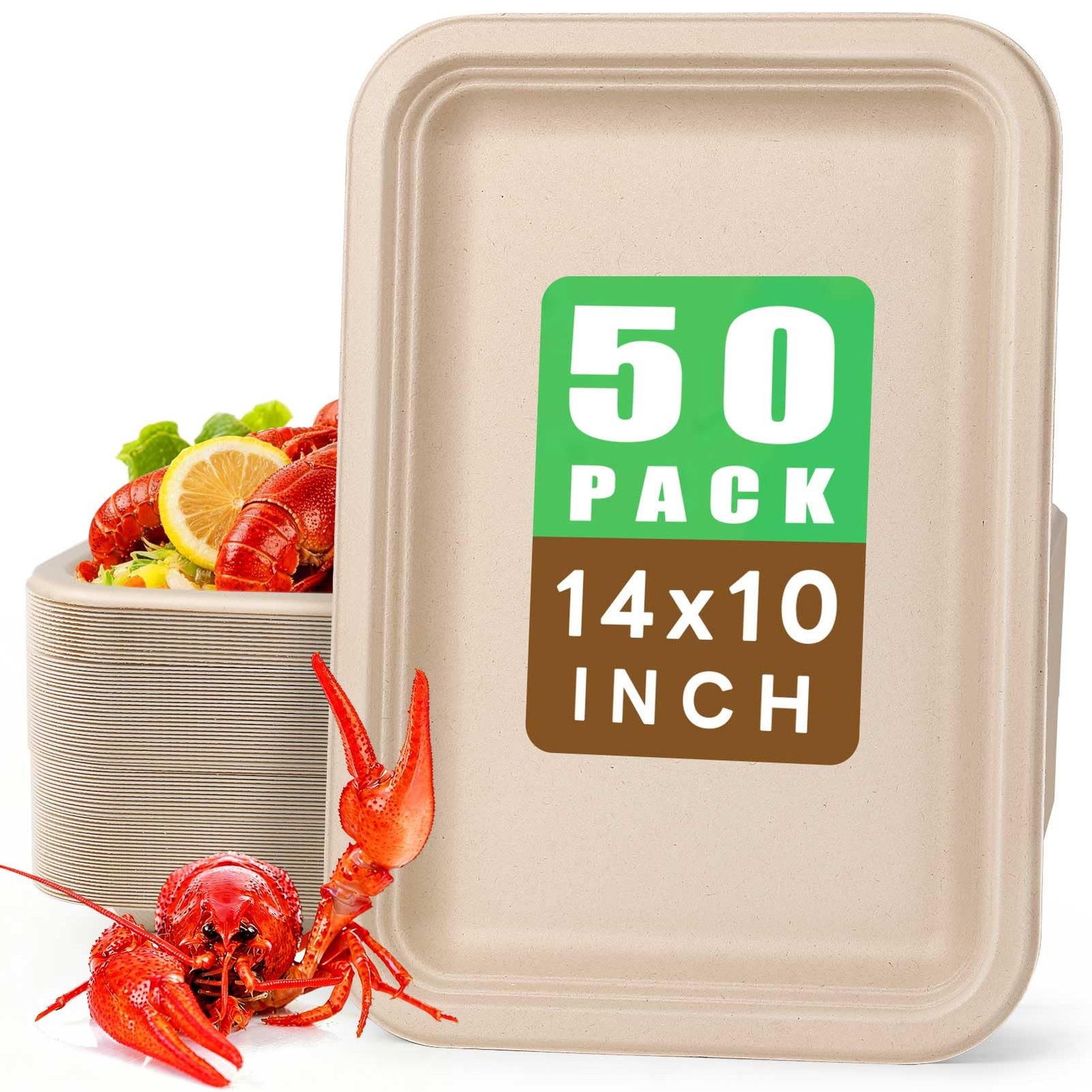 Gezond 50 Pack 14 Inch Disposable Food Trays 14 in 50 count, Natural