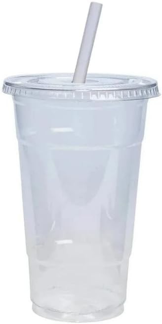 20 Oz Clear Plastic Cups PET Disposable Cold Cups With Lids and Straws for Party