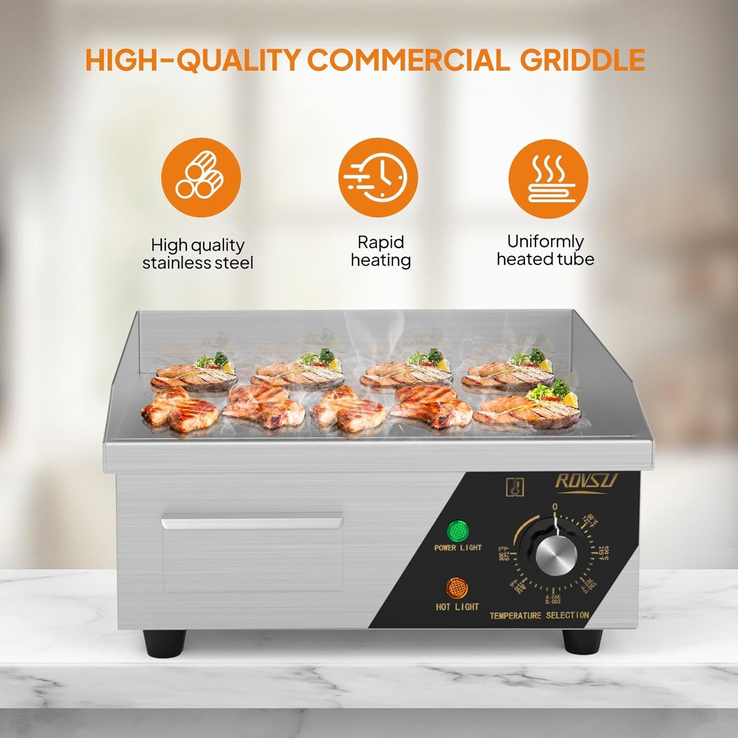 14″ Commercial Electric Countertop Flat Top Griddle, 1500W 110V Electric Griddle