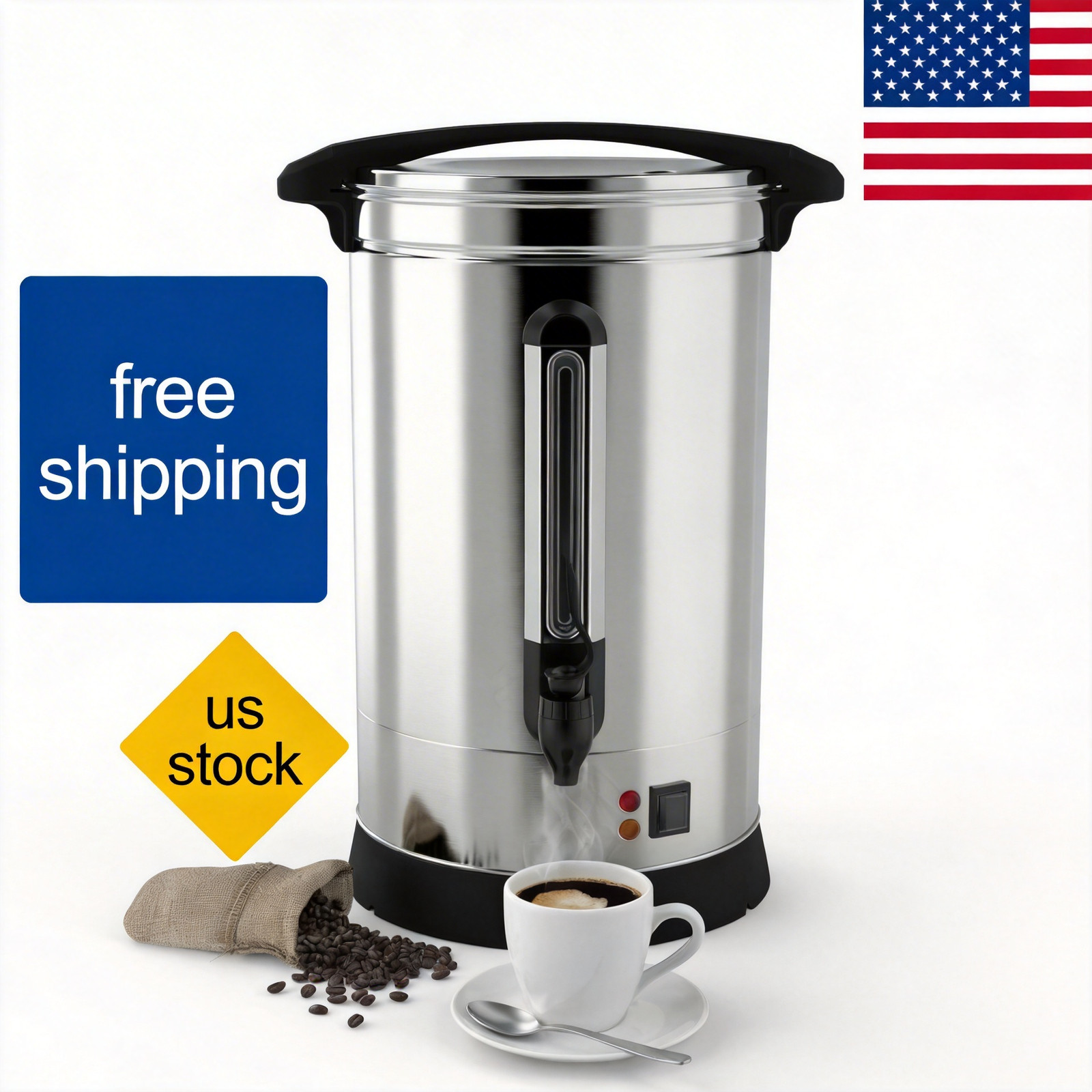 100-Cup Commercial Urn – 14l 304 Stainless Steel Electric Coffee Maker Coffee
