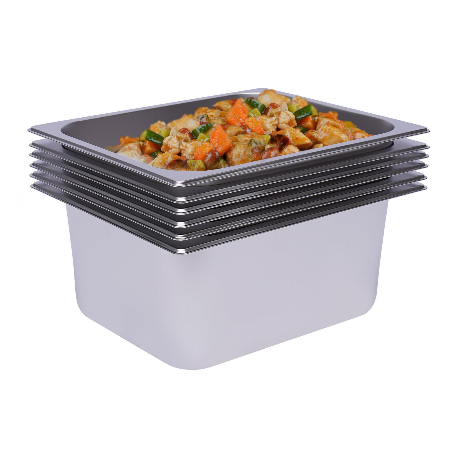 6PACK 1/2 Size 6″ Deep Stainless Steel Hotel Steam Prep Table Buffet Food Pan US