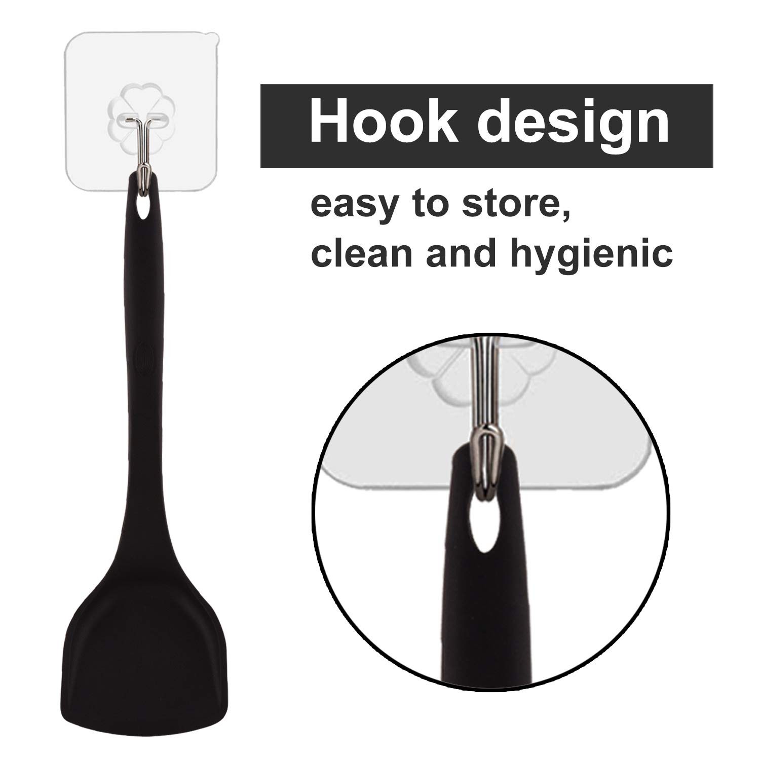 Silicone Wok Turner, Heat Resistant Solid 12.8″ * 3.86″ Black, Black