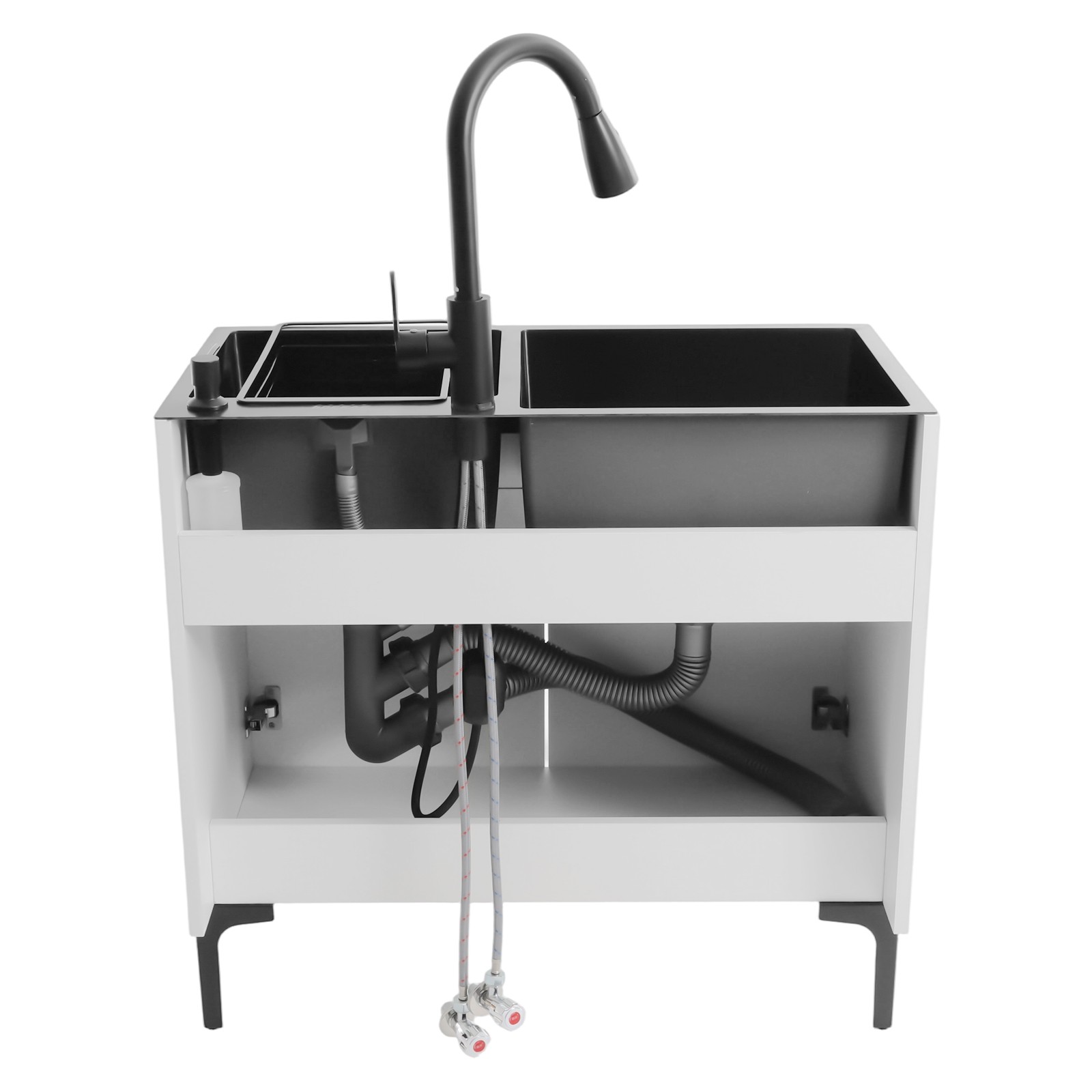 Sink with Pull-Out Faucet and Cabinet Freestanding Kitchen Sink with Cabinet
