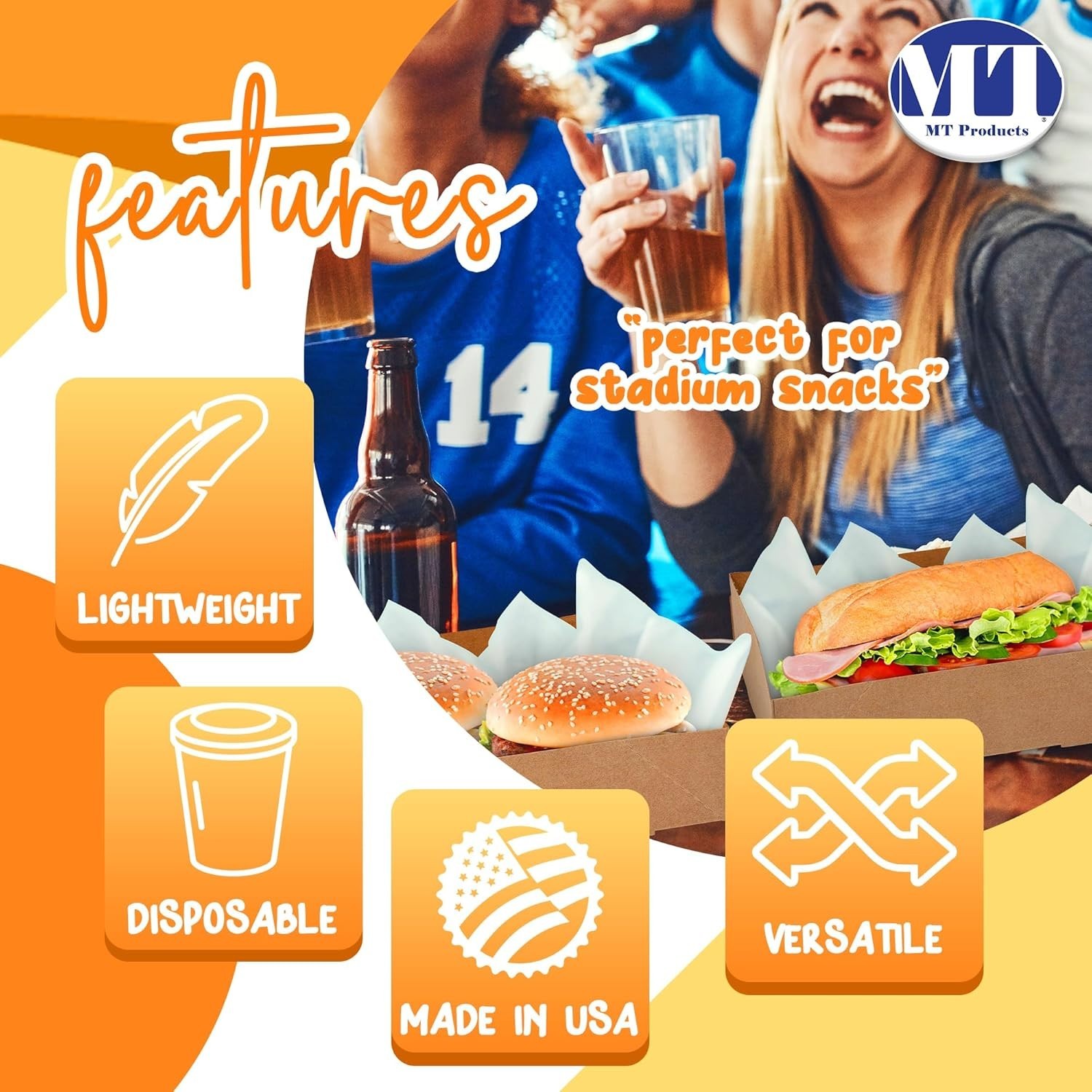 MT Products Brown Paperboard Drink and Food Tray for Stadiums – Pack of 500