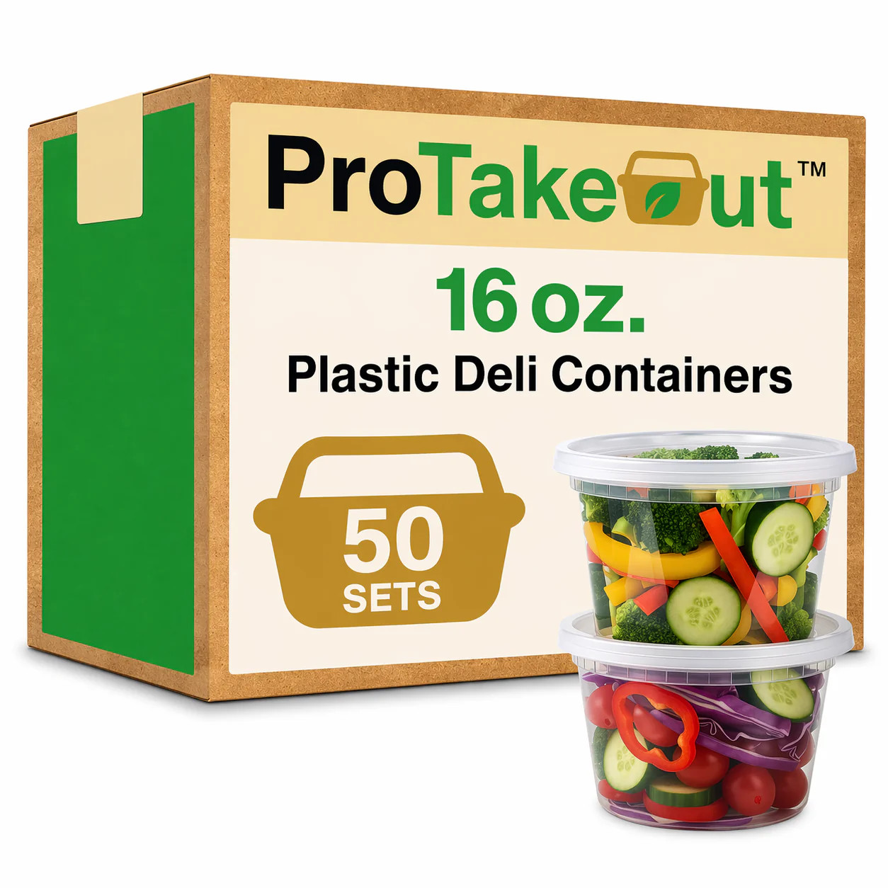 ProTakeOut, [16 oz] Heavy-Duty PP Deli Containers with Lids – 50sets
