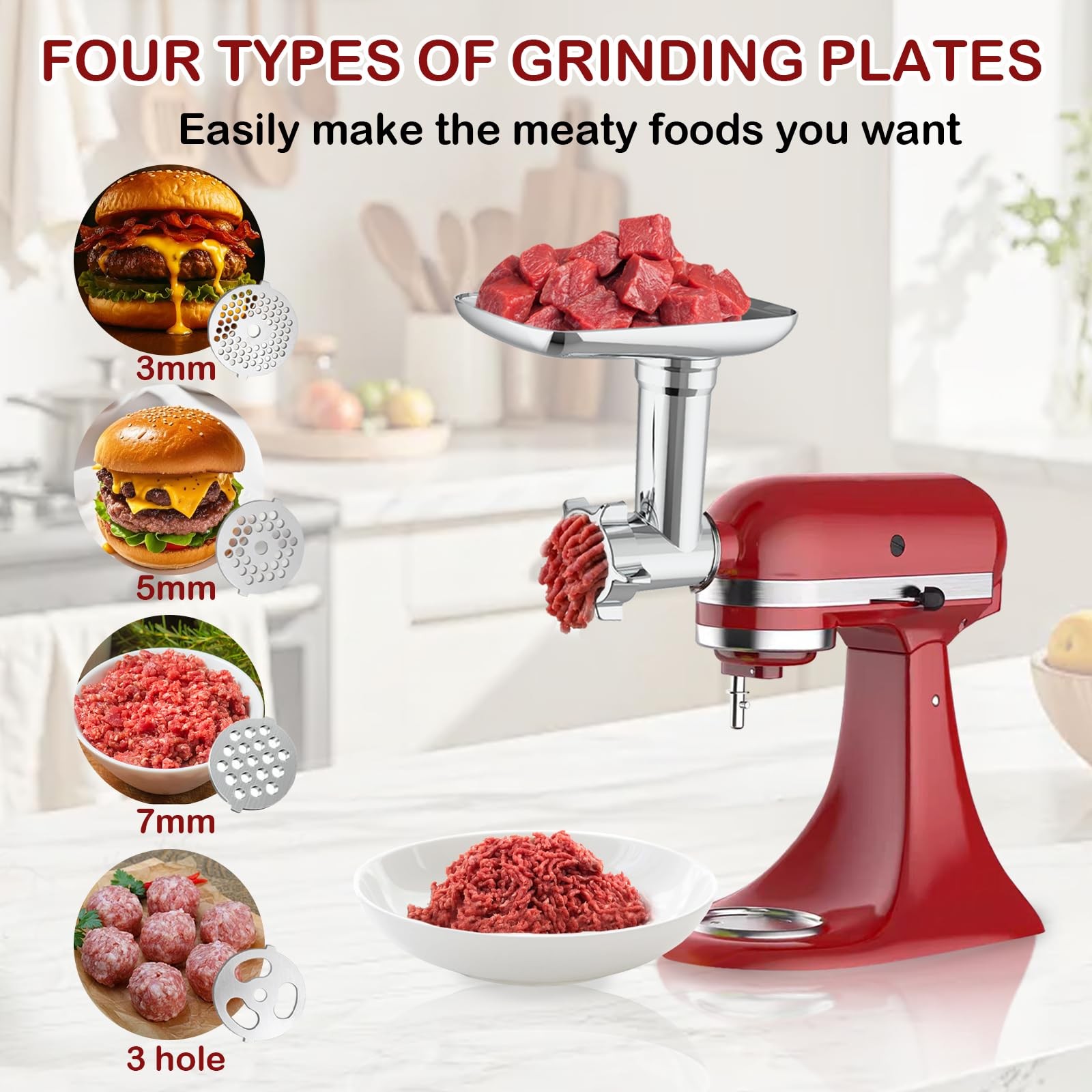 Meat Grinder & Slicer Shredder Attachments for KitchenAid Stand M, Black