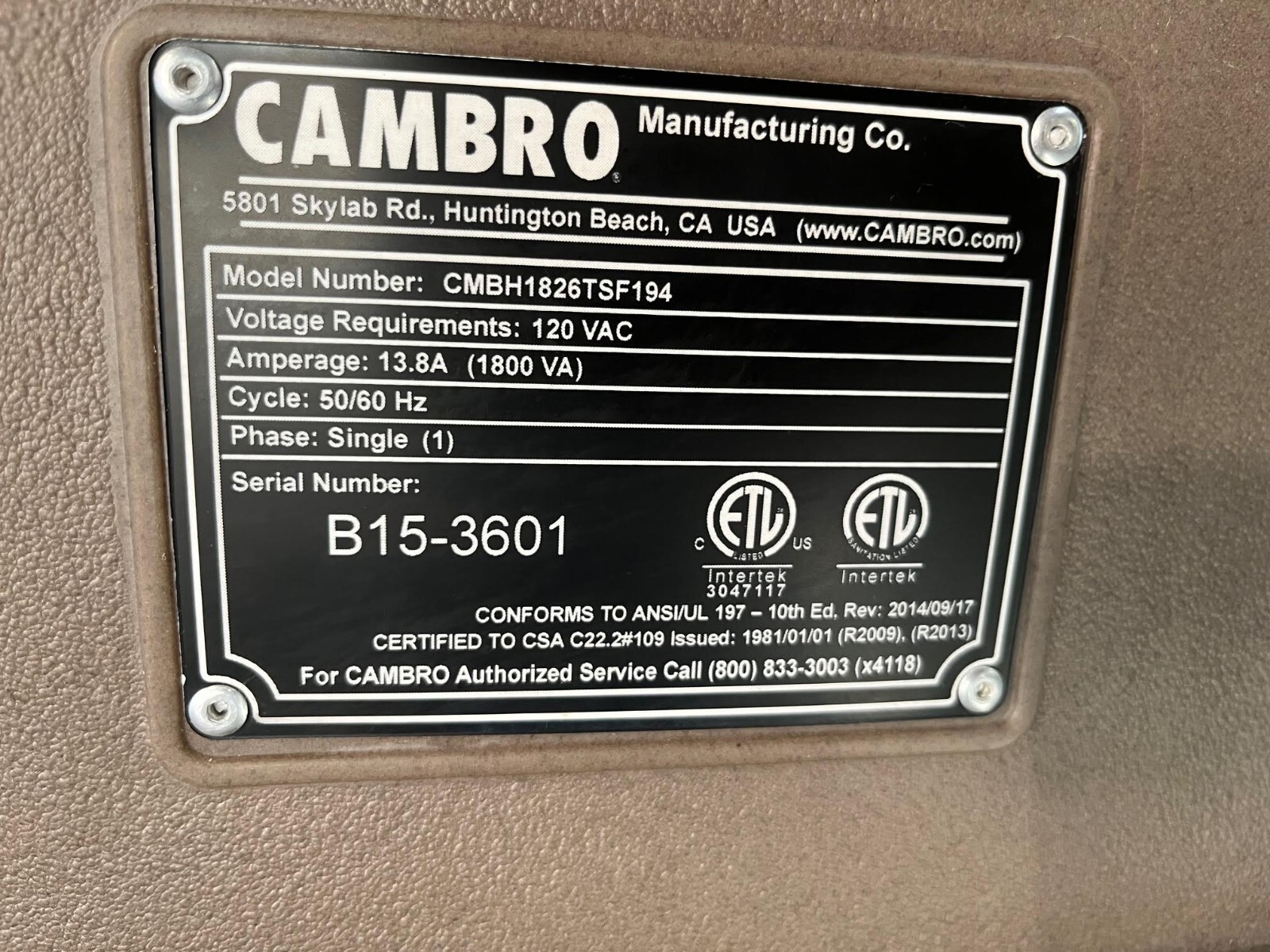 Hot Food Heated Holding Cabinet Transport Warmer 120V Cambro CMBH1826TS #1624