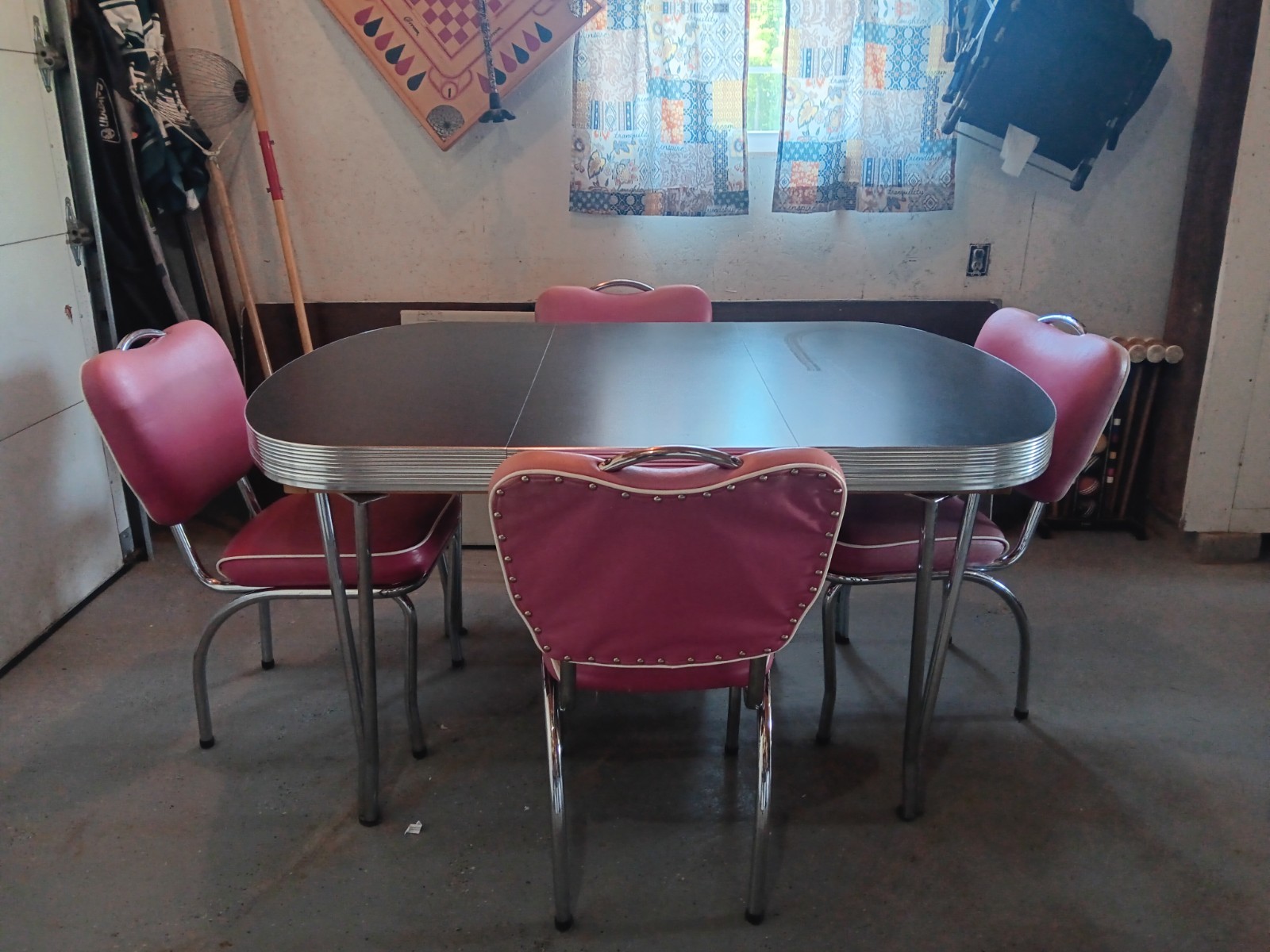 Retro Style, Chrome Edge Table and 4pc. Pink Chair Set
