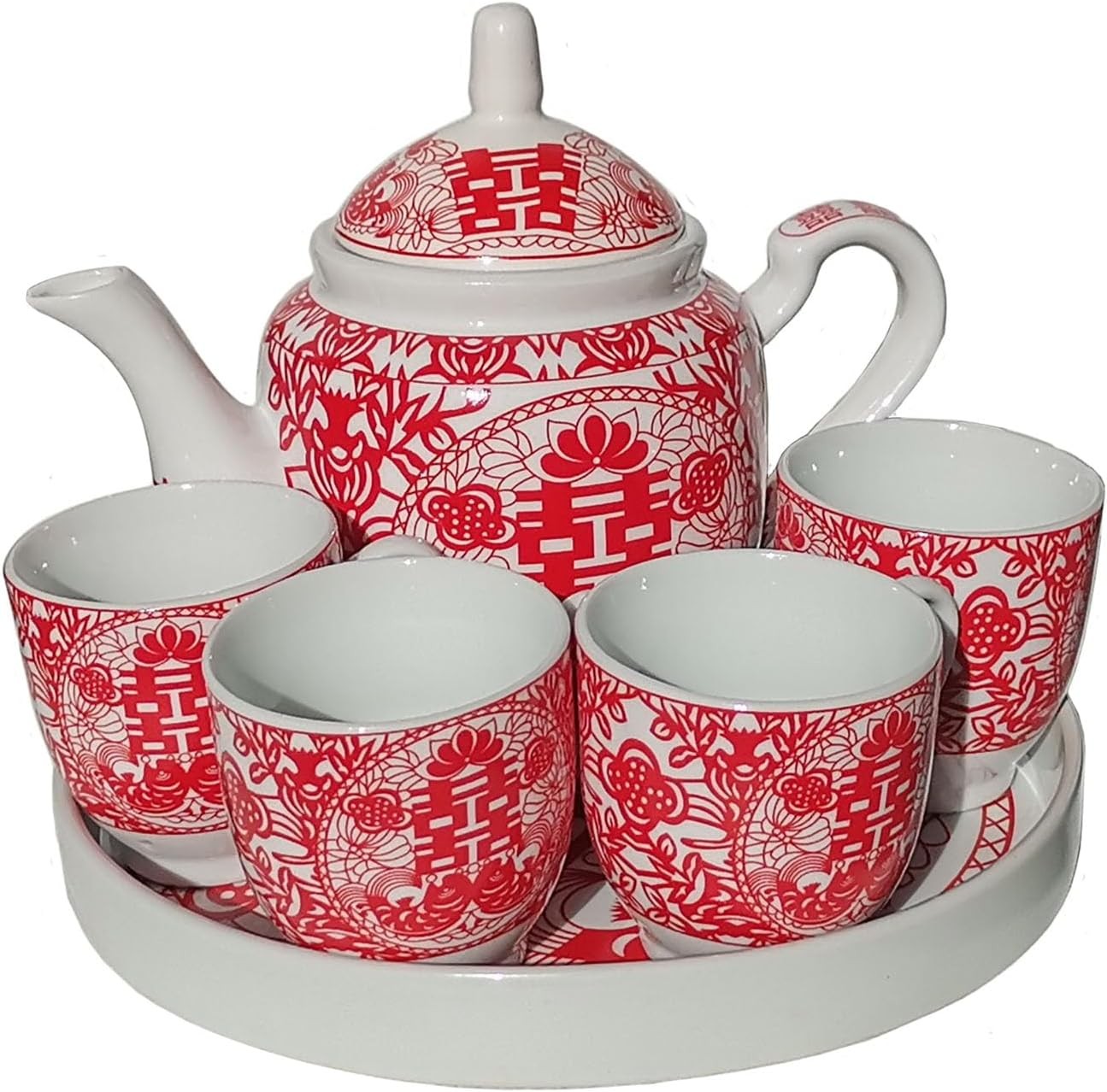 Chinese Tea Set Service Porcelain Tea Pot 4 Cups tray for Adults Men Women Tea