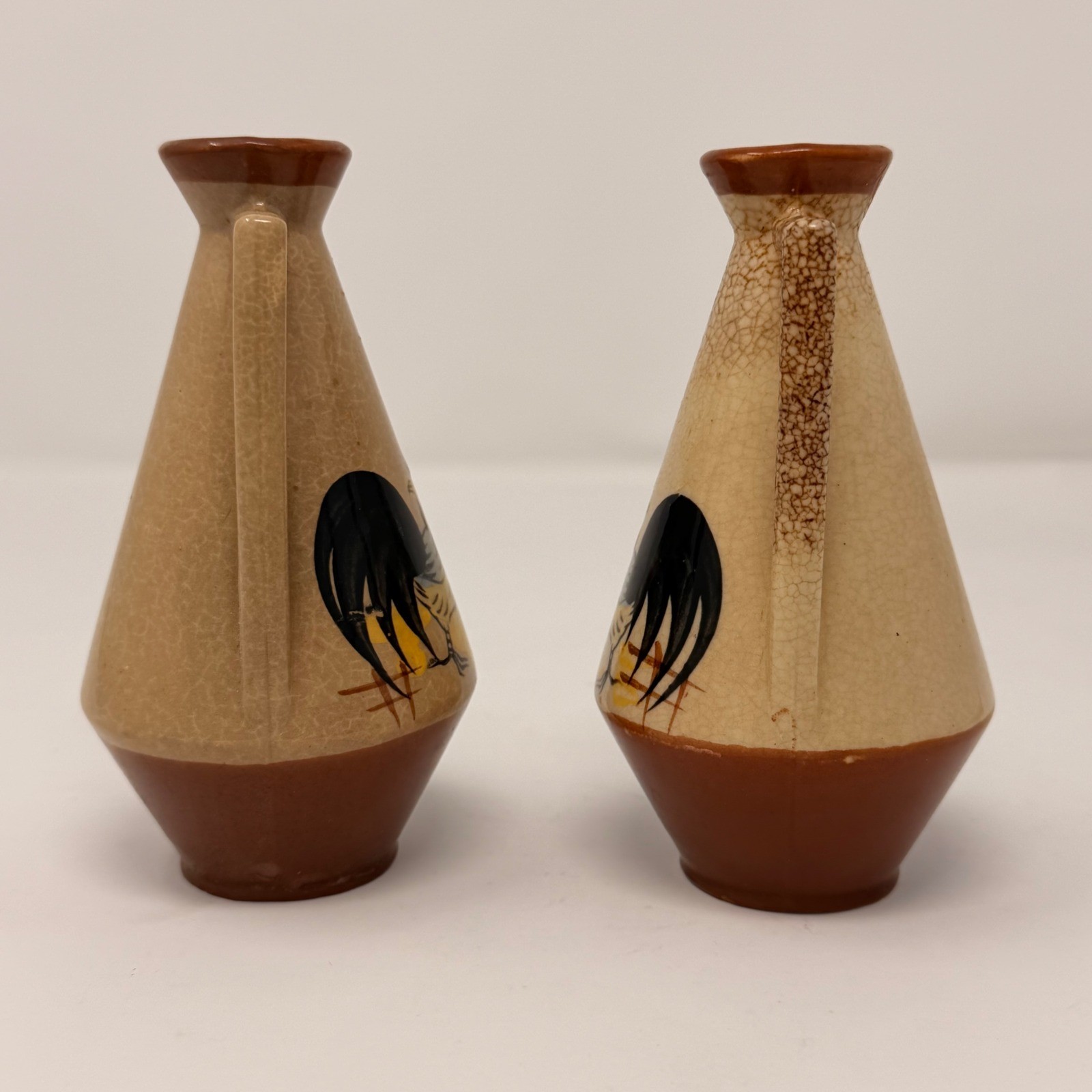 Vintage Hand Painted Rooster Oil and Vinegar Cruets Set Mid Century Farmhouse 5″