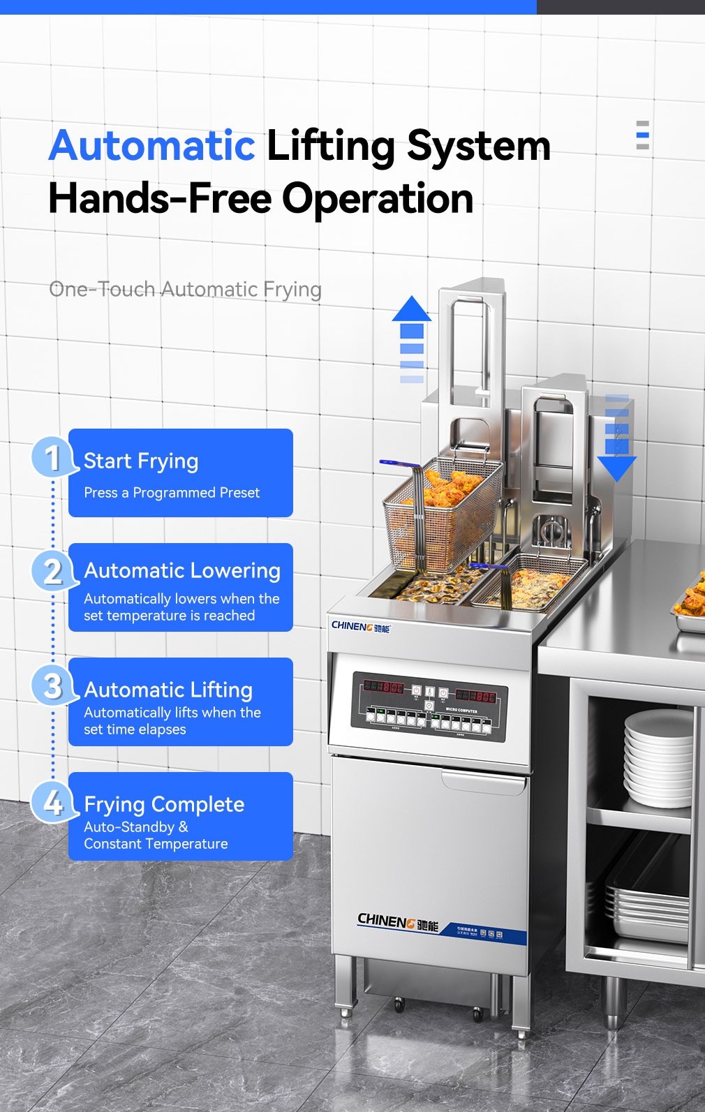 Chineng Electric Double 16L Tank Double Basket Automatic Lifter Fryer Boiler