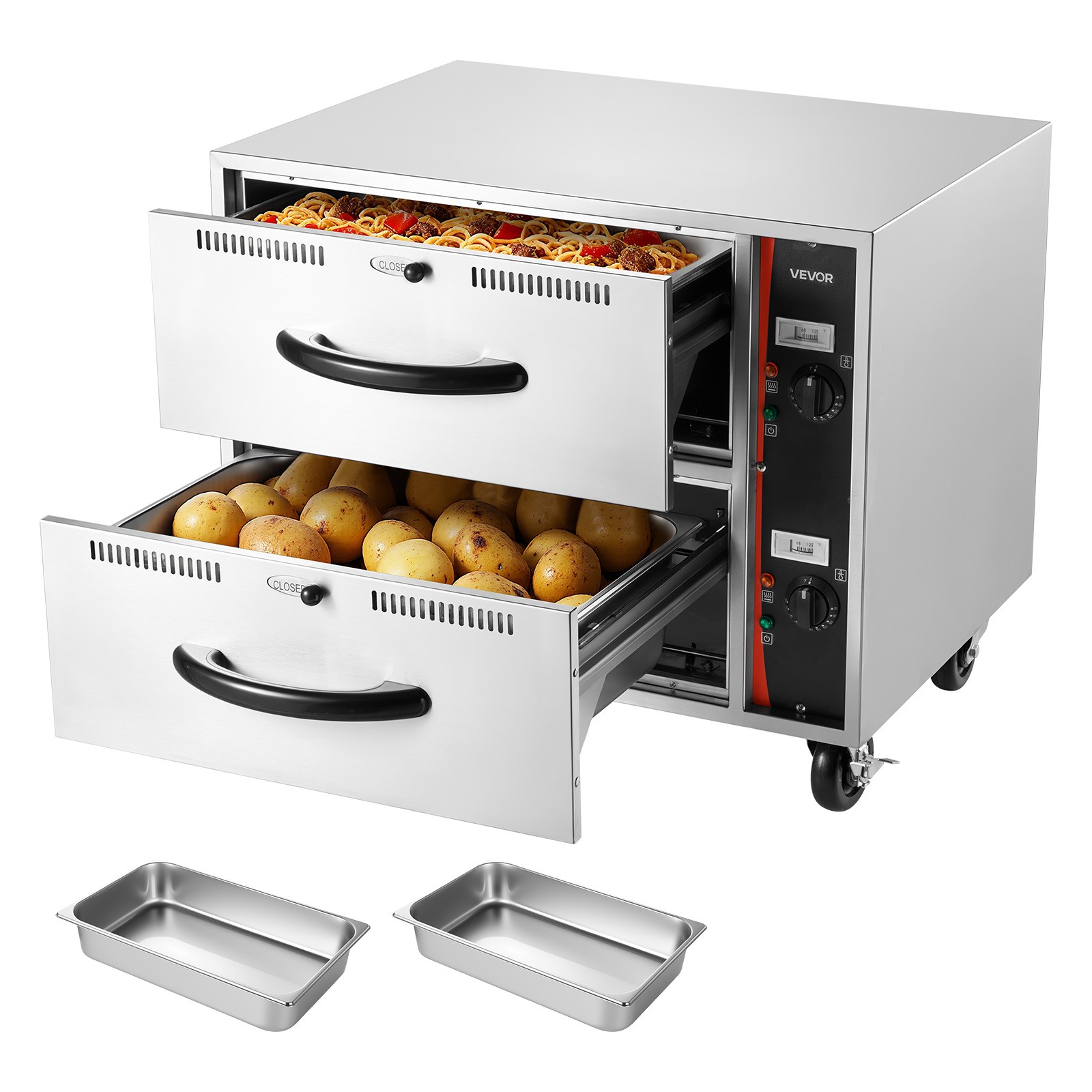 VEVOR Commercial Electric Drawer Warmer Two Drawers Stainless Steel Standard