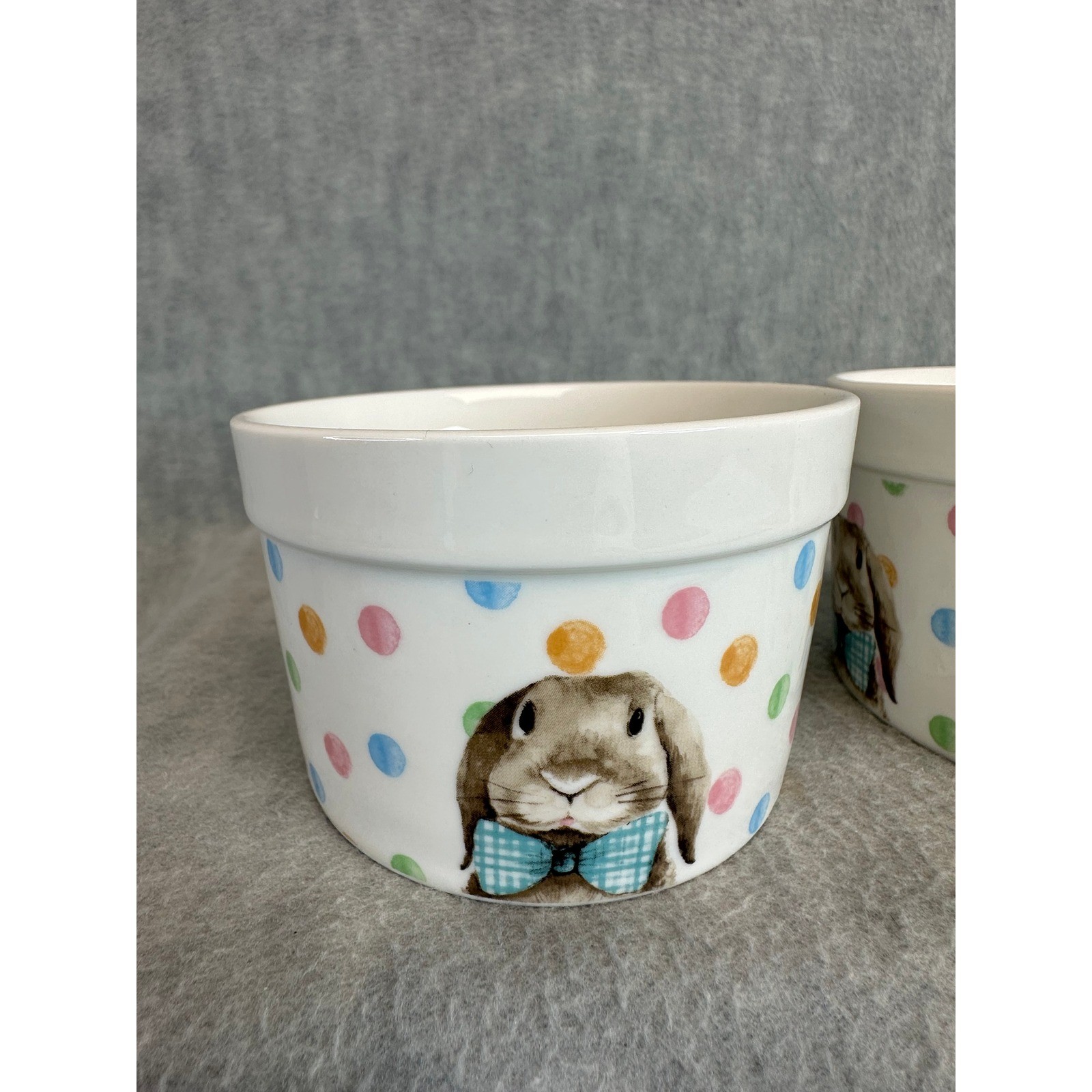 The Bakehouse Circo Set of 2 Ceramic Ramekins Bunny Polka Dot
