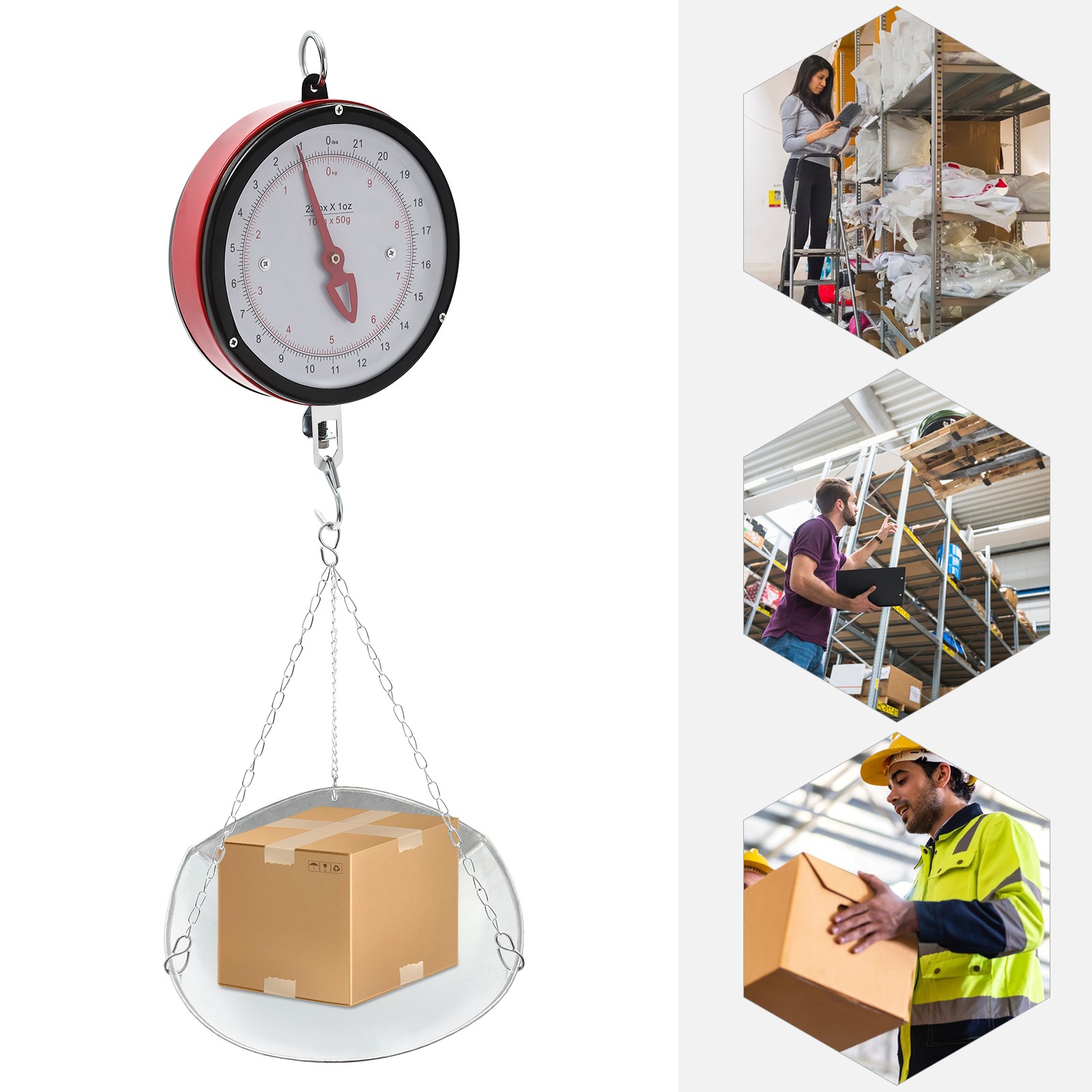 22LBS Double-Sided Dial Mechanical Hanging Scale with Scoop/Chain for Kitchen