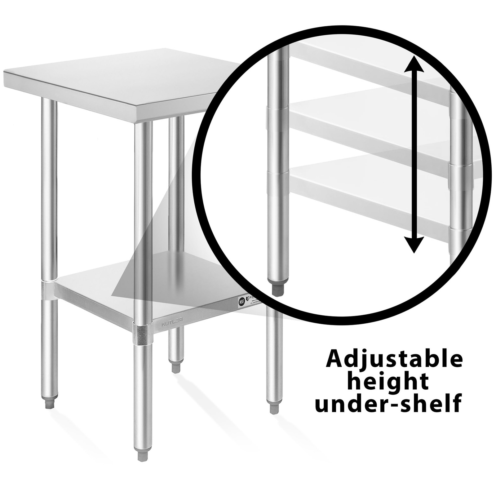 KUTLER Stainless Steel Table 24 x 18 Inches, NSF Heavy Duty Commercial Kitchen P
