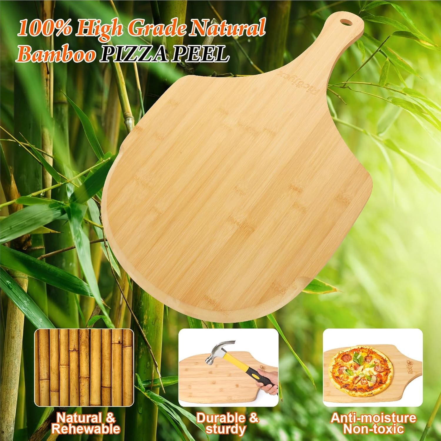 2Pack Natural Bamboo Pizza Peel 16 inch Wood Pizza Paddle Bread Cheese Vegetable
