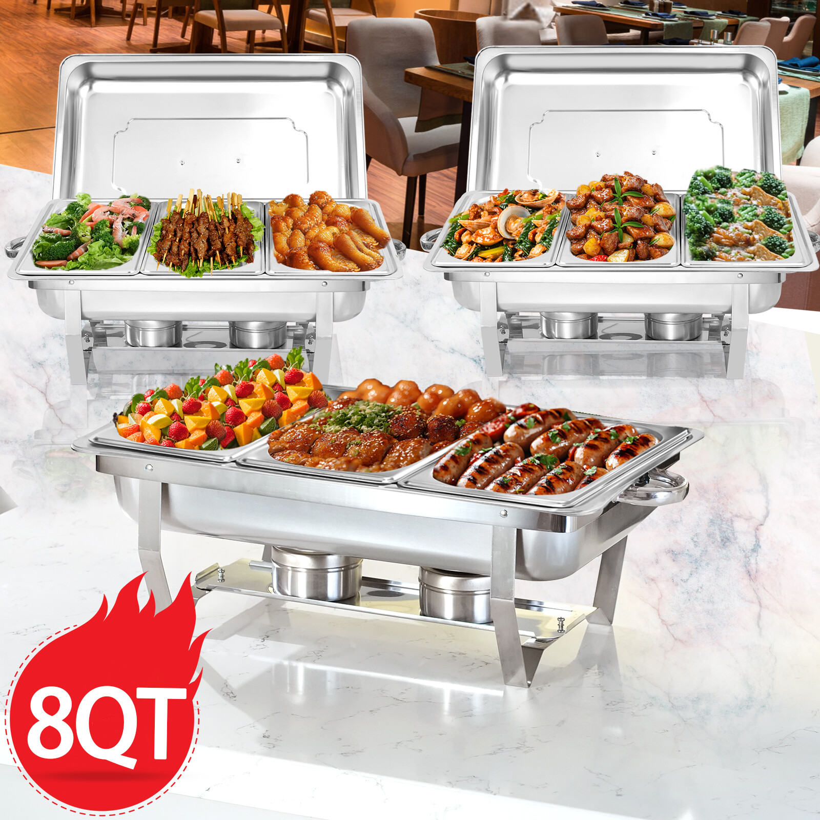 2 Set Chafing Dishes For Buffet Food Warmers For Parties Events Rectangle 8QT