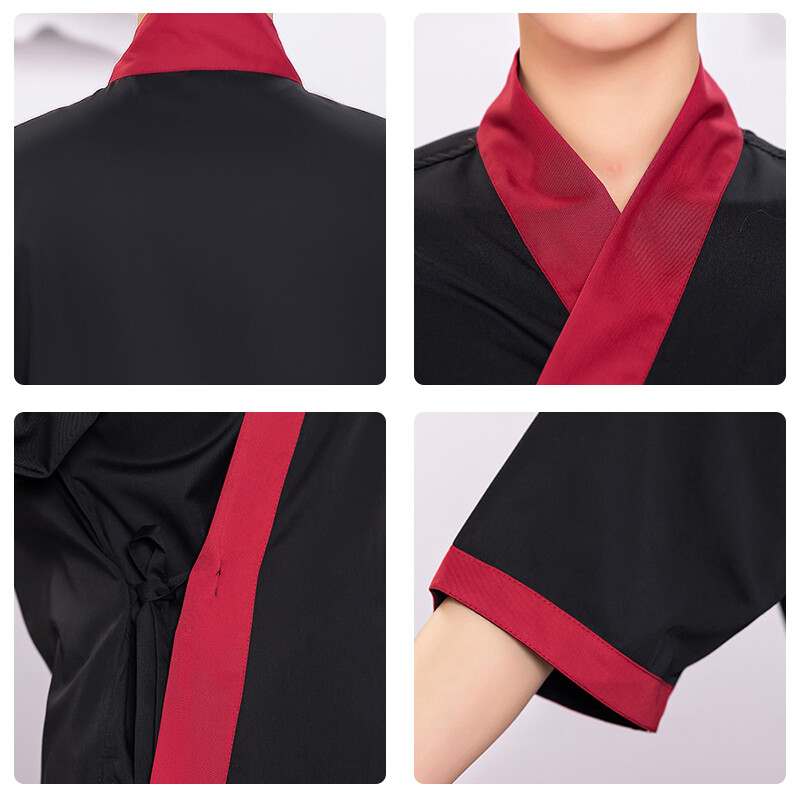 Japanese Unisex Cook Uniform Medium Sleeve Kimono Chef Sushi Restaurant Overalls