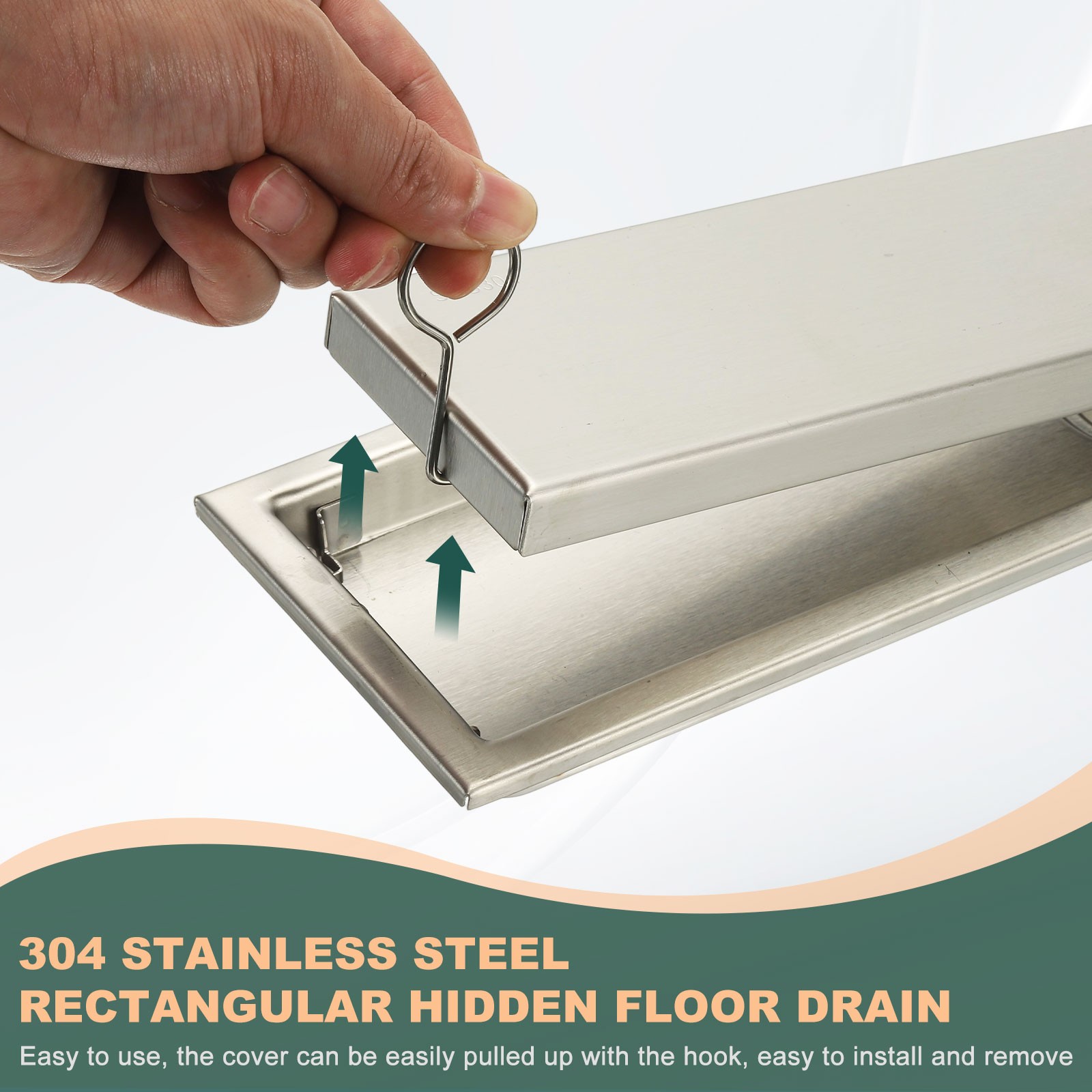 Rectangular Shower Drain Odor-proof Floor Drain(8 Inch Brushed Silver)