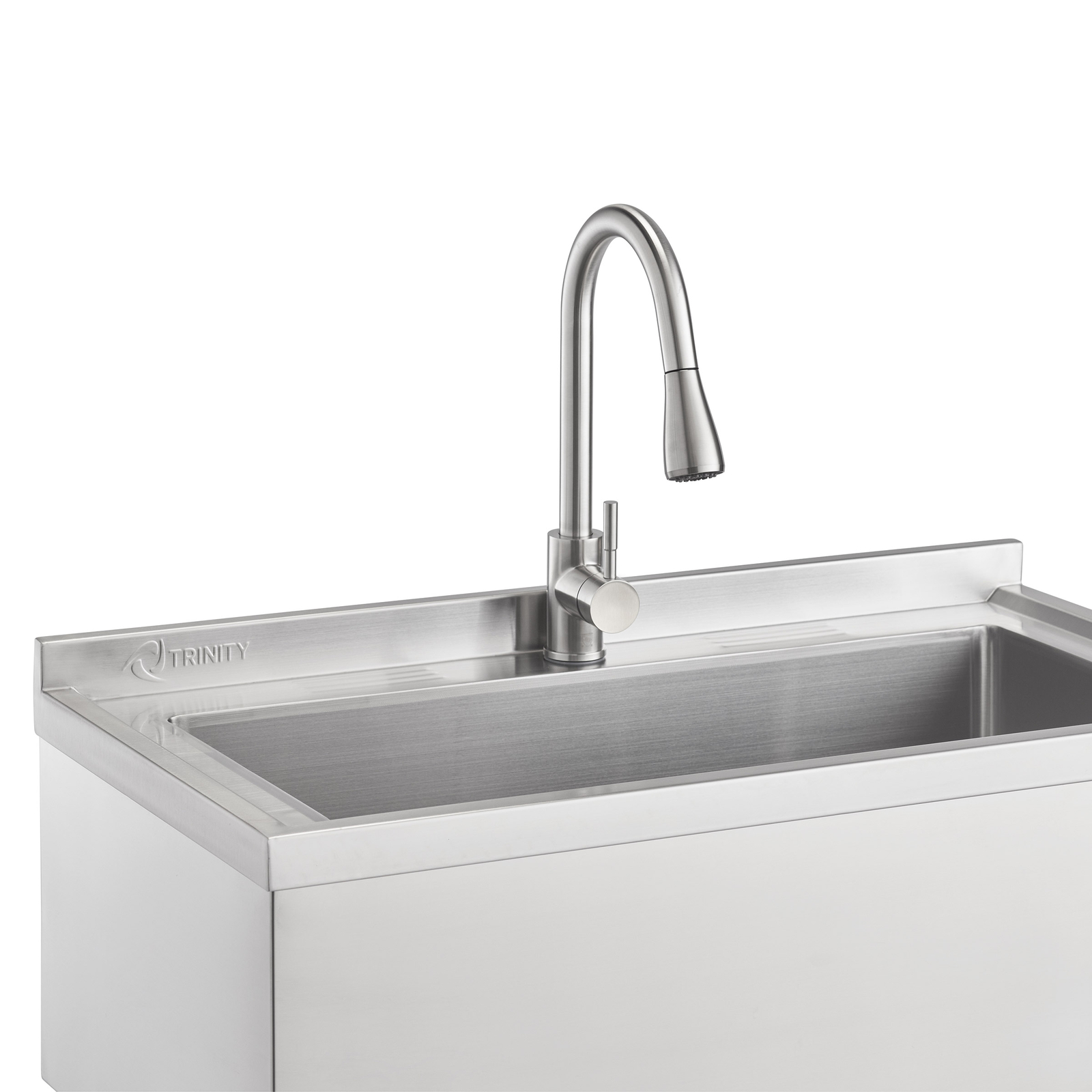 TRINITY 30″ X 14″ Stainless Steel Utility Sink, Pull-Out Faucet, Garage, Laundry