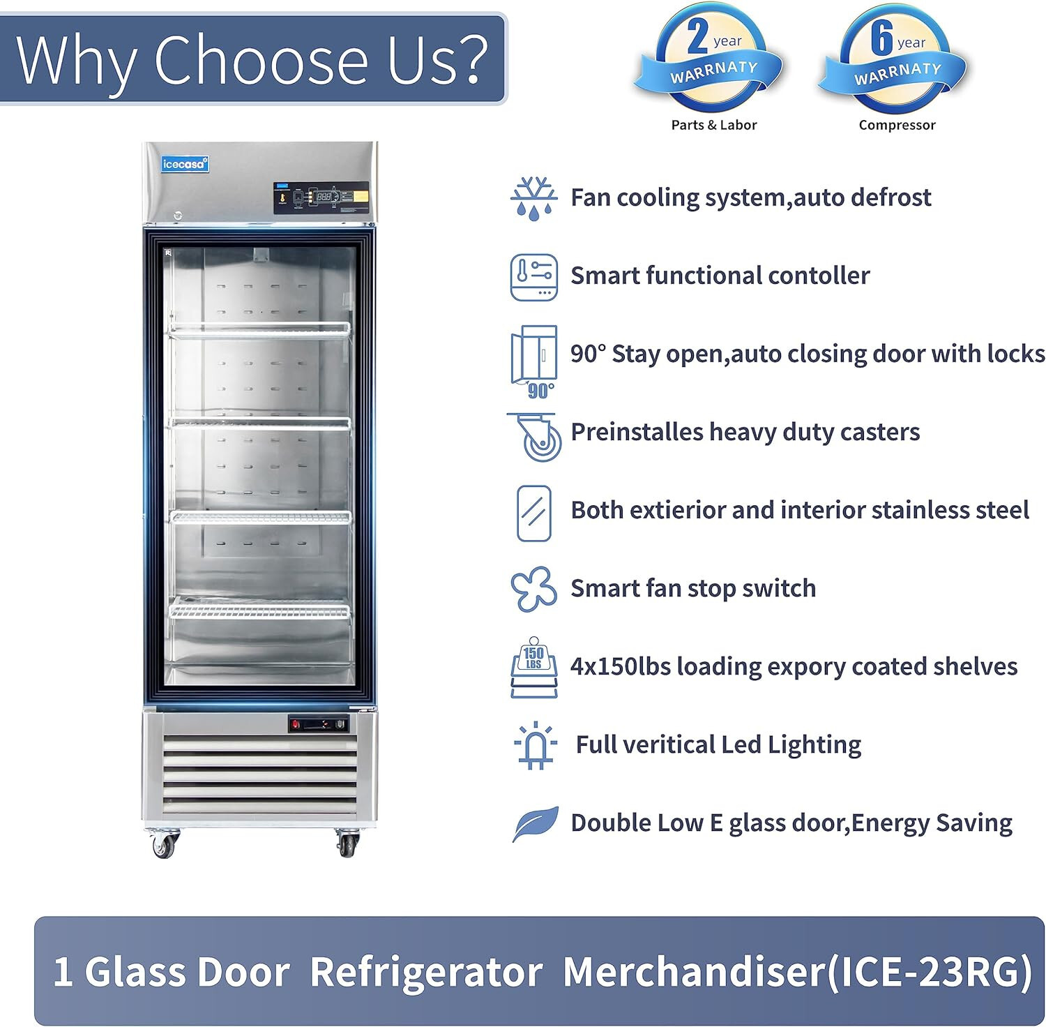 Stainless Steel Commercial Refrigerator One Glass Door 27′ For Restaurant Bar