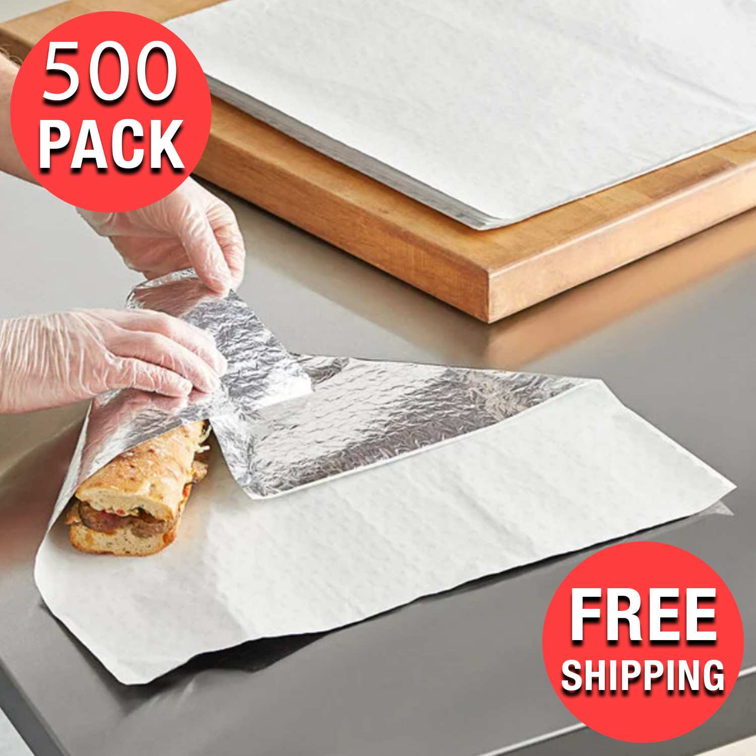 18″ x 18″ Insulated Aluminum Foil Sandwich Seal Wrap Cover Sheet | 500/Pack