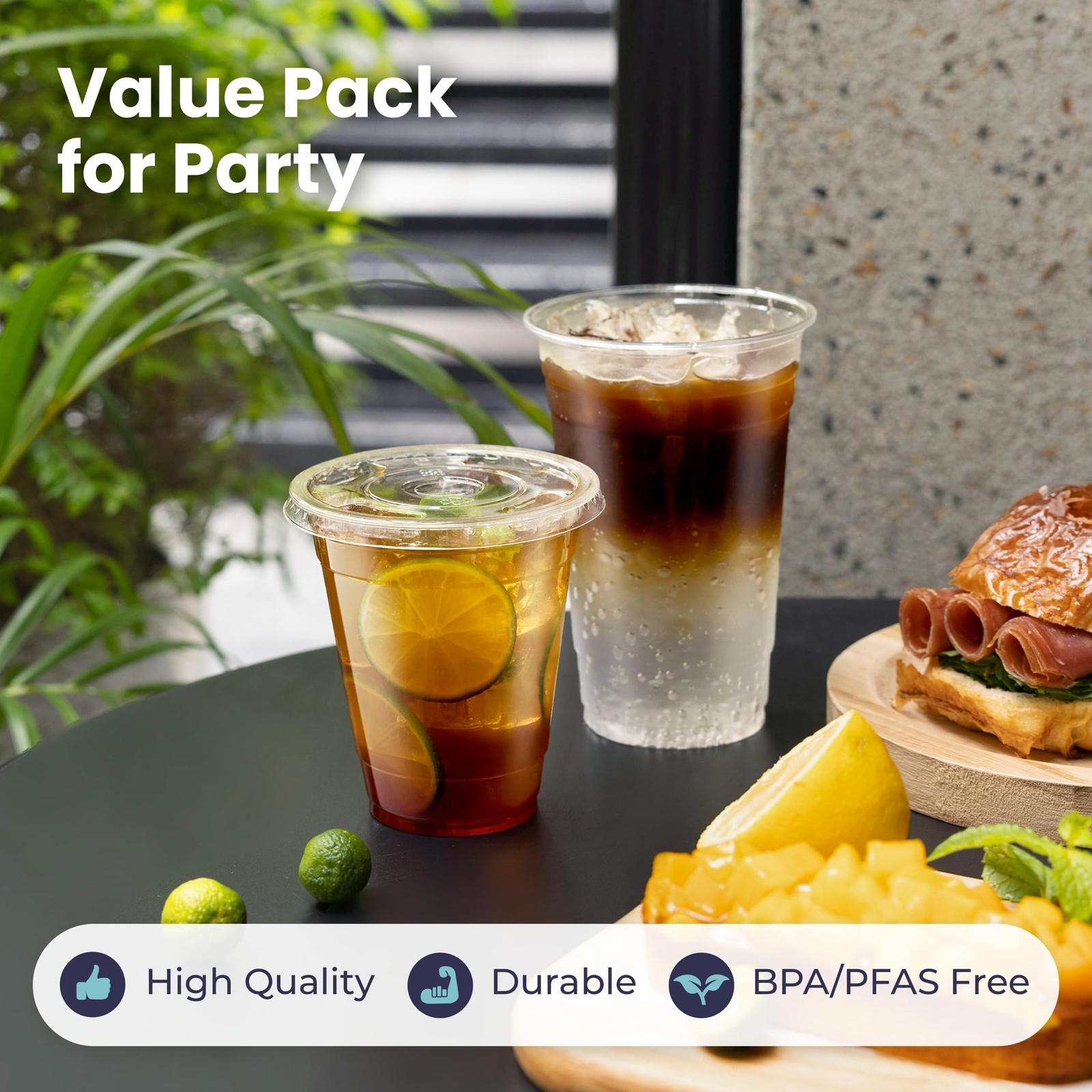 Fit Meal Prep 50 Pack 24 oz Clear Plastic Cups with Flat Lids, 24 oz,
