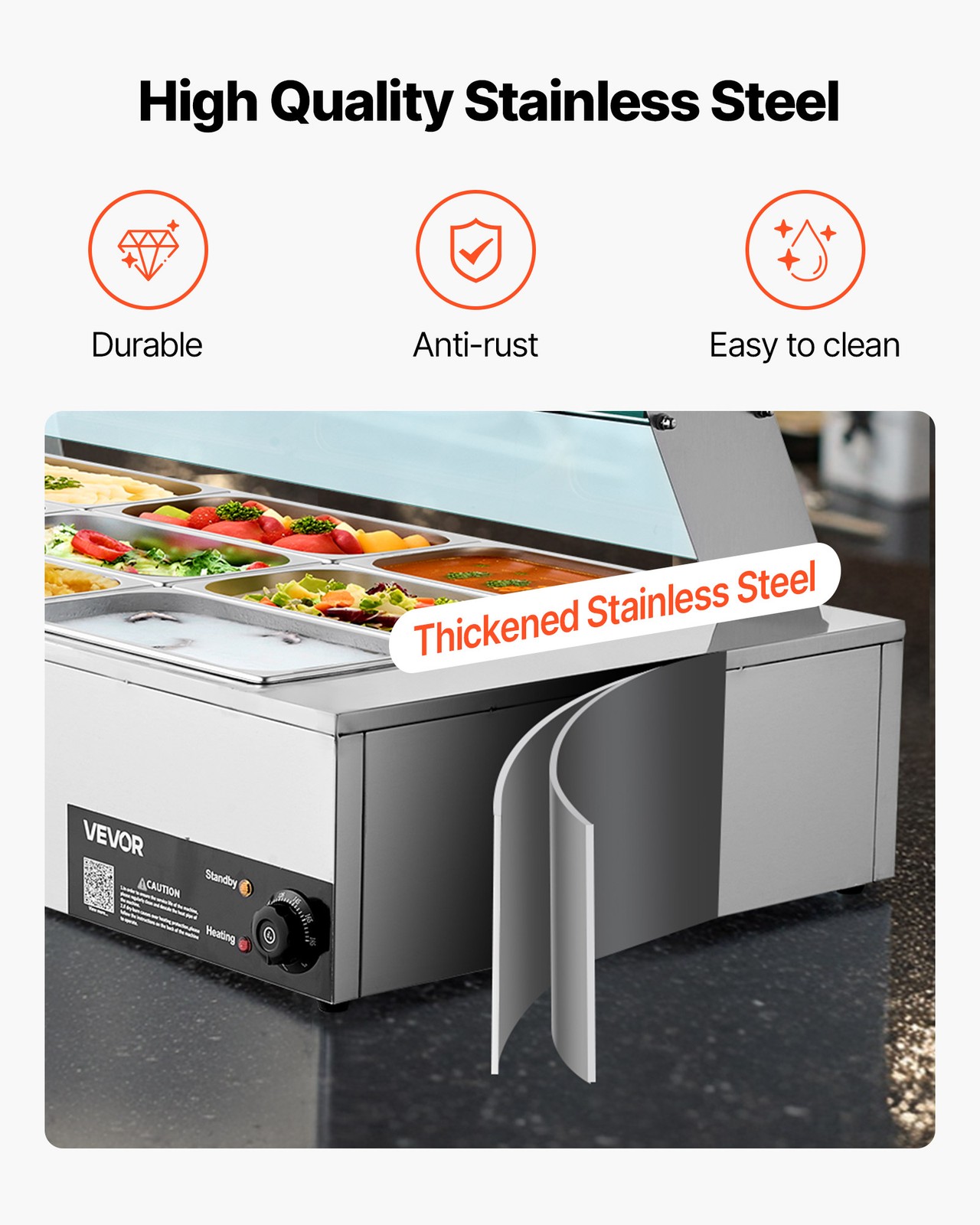 VEVOR Commercial Food Warmer 9-Pan 1500W Buffet Bain Marie with Glass Cover