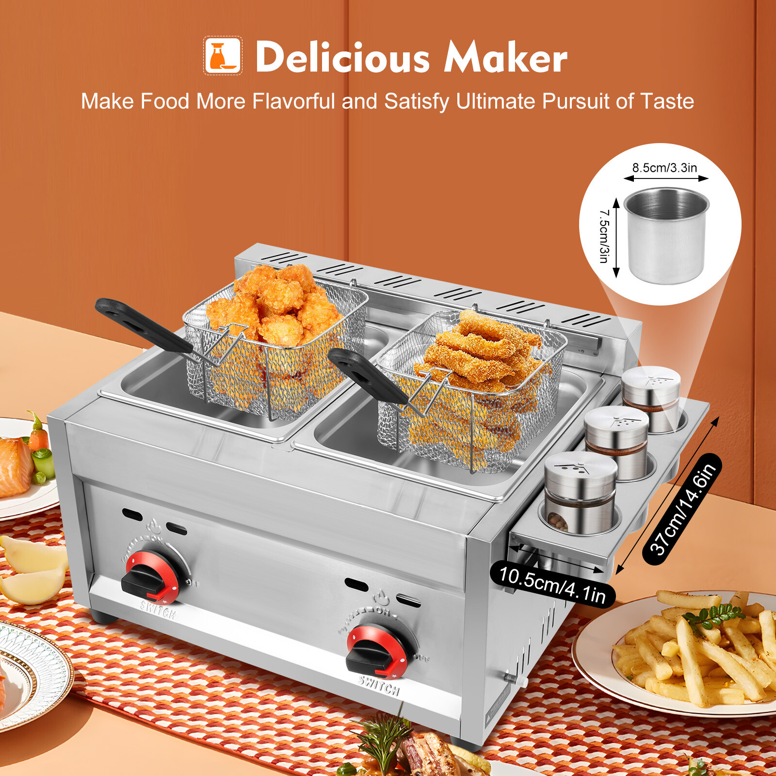 12L Commercial Countertop Gas Fryer Liquefied Petroleum Gas Fryer Cooker