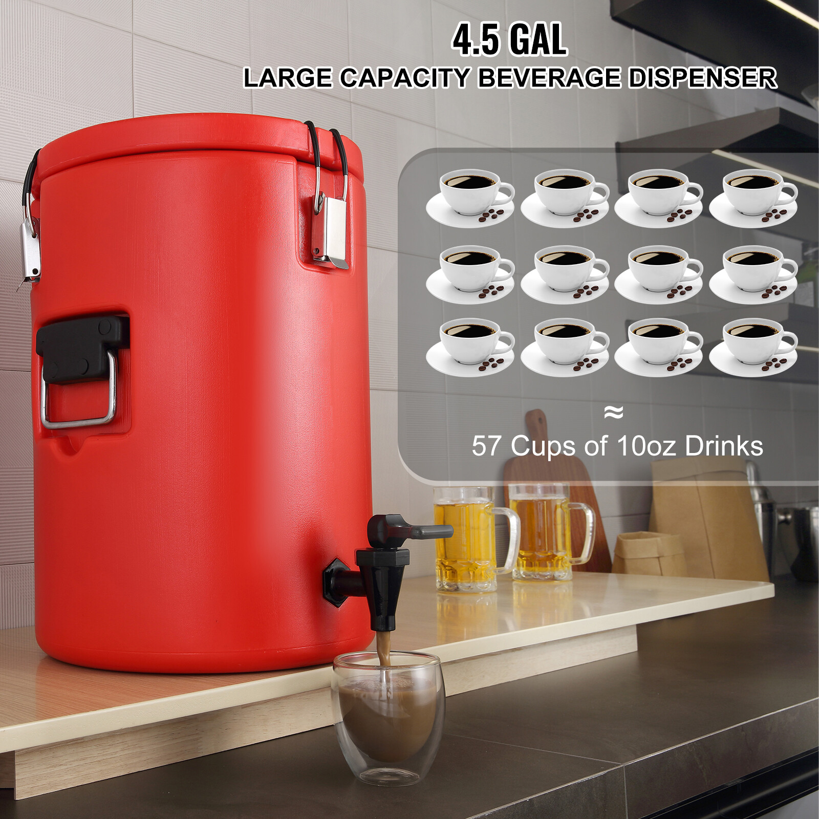 VEVOR Insulated Hot and Cold Beverage Dispenser Server 4.5Gallon Stainless Steel