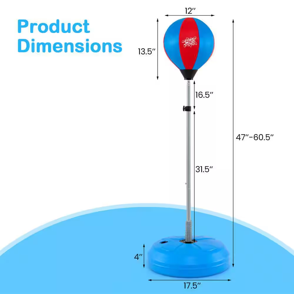 Boxing Punching Bag with Height Adjustable Stand Boxing Gloves Adults Blue