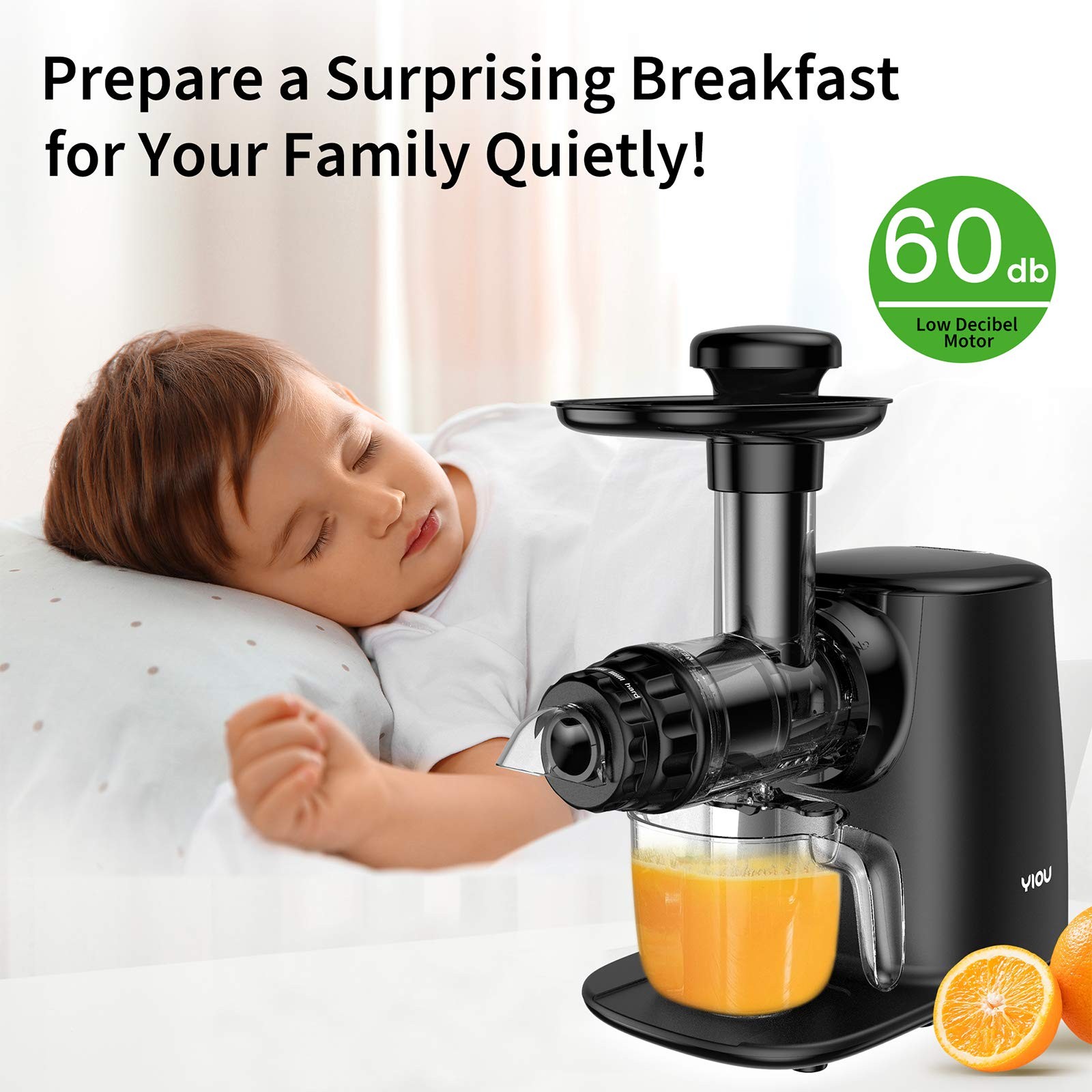 YIOU Juicer Machines, Cold Press Slow Masticating Easy to Clean Black