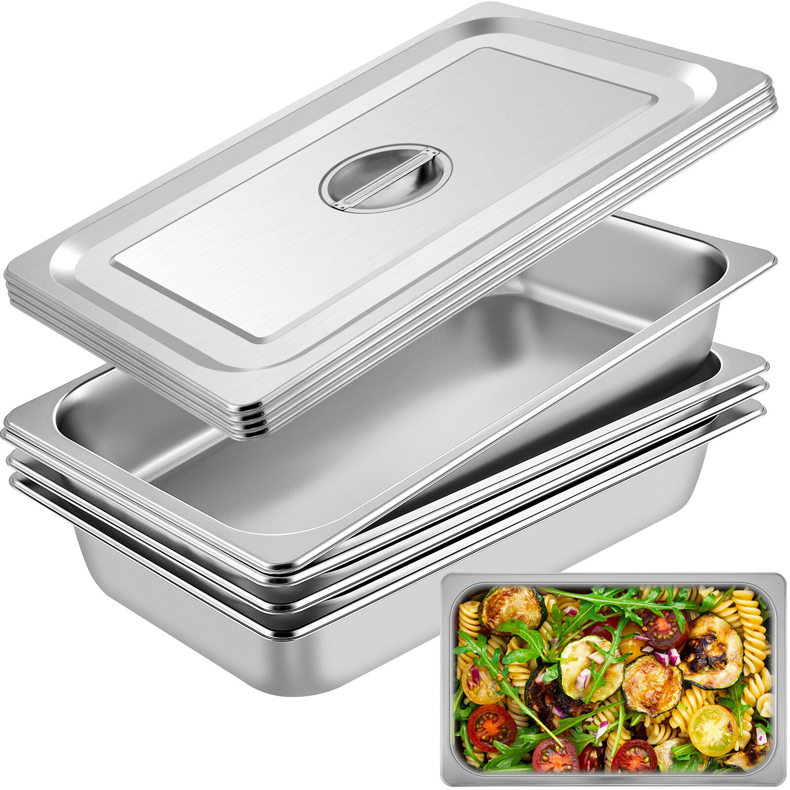 VEVOR 4″ Deep Full Size Steam Table Pans w/ Lids 4 Pack Set Hotel Food Buffet