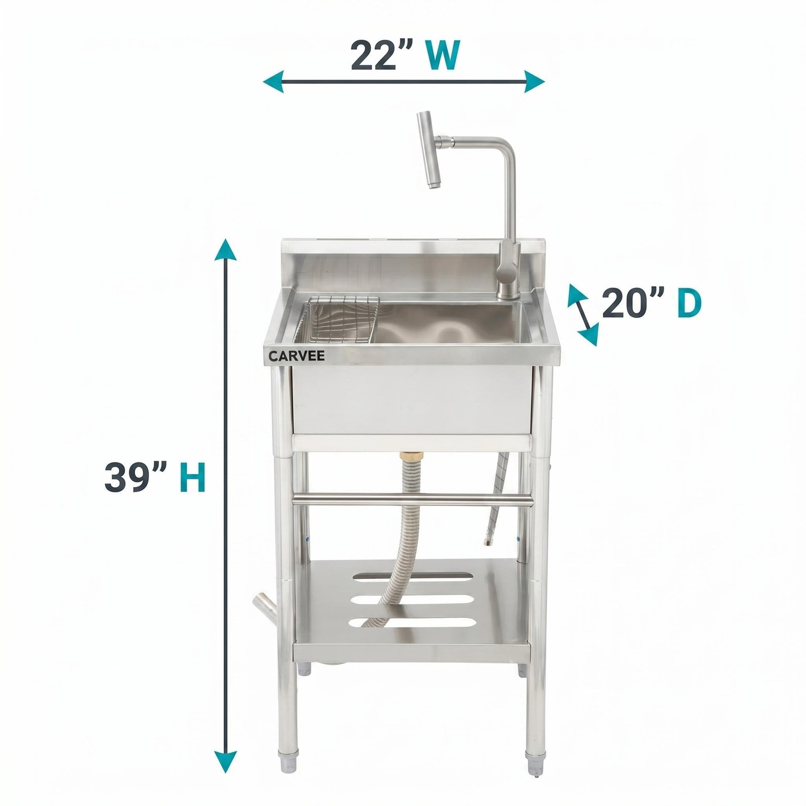 22»x20»x39» Stainless Steel Utility Sink Freestanding Single Bowl w/ Faucet