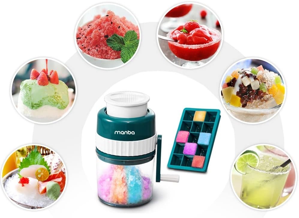 Versatile Manual Ice Shaver with 3 Stainless Steel Blades & Ice Tray Included