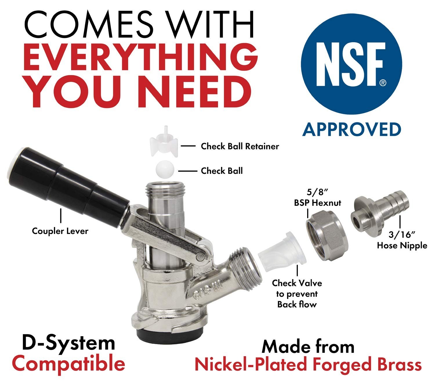D System Keg Coupler – Heavy Duty Beer Tap, Compatible with Most Kegs, Durable