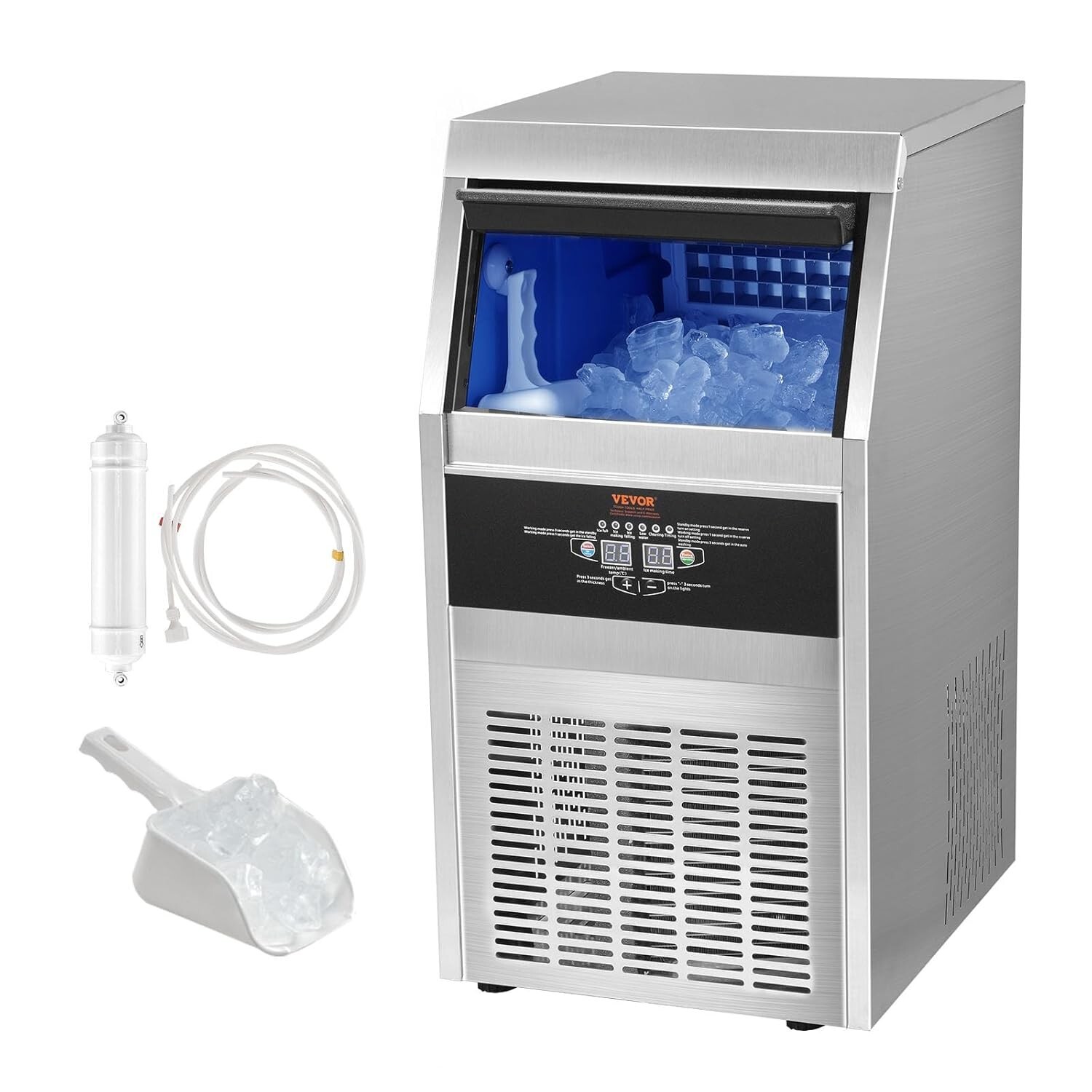 Commercial Ice Maker: 80lbs/24H, 40 Ice Cubes in 15 Min, 24lbs Storage Capacity