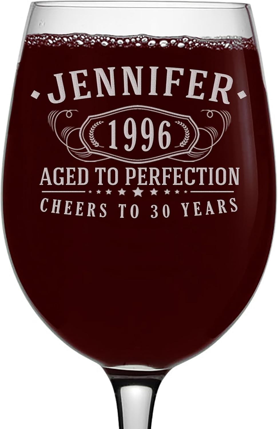 Personalized Vintage 30th Etched 16oz Stemmed Wine Glass – Custom 1996 Happy