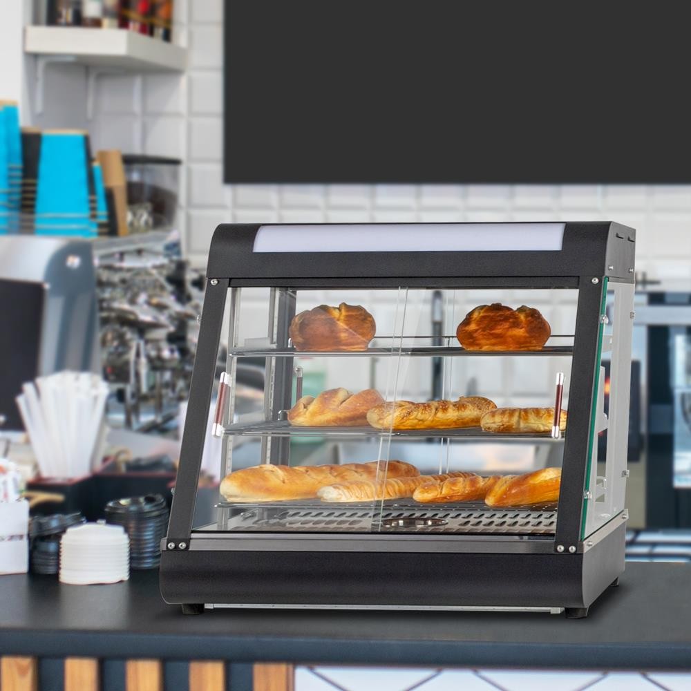 3 Tiers Commercial Food Warmer Display Countertop Pizza Heated Show Case w/Bulb