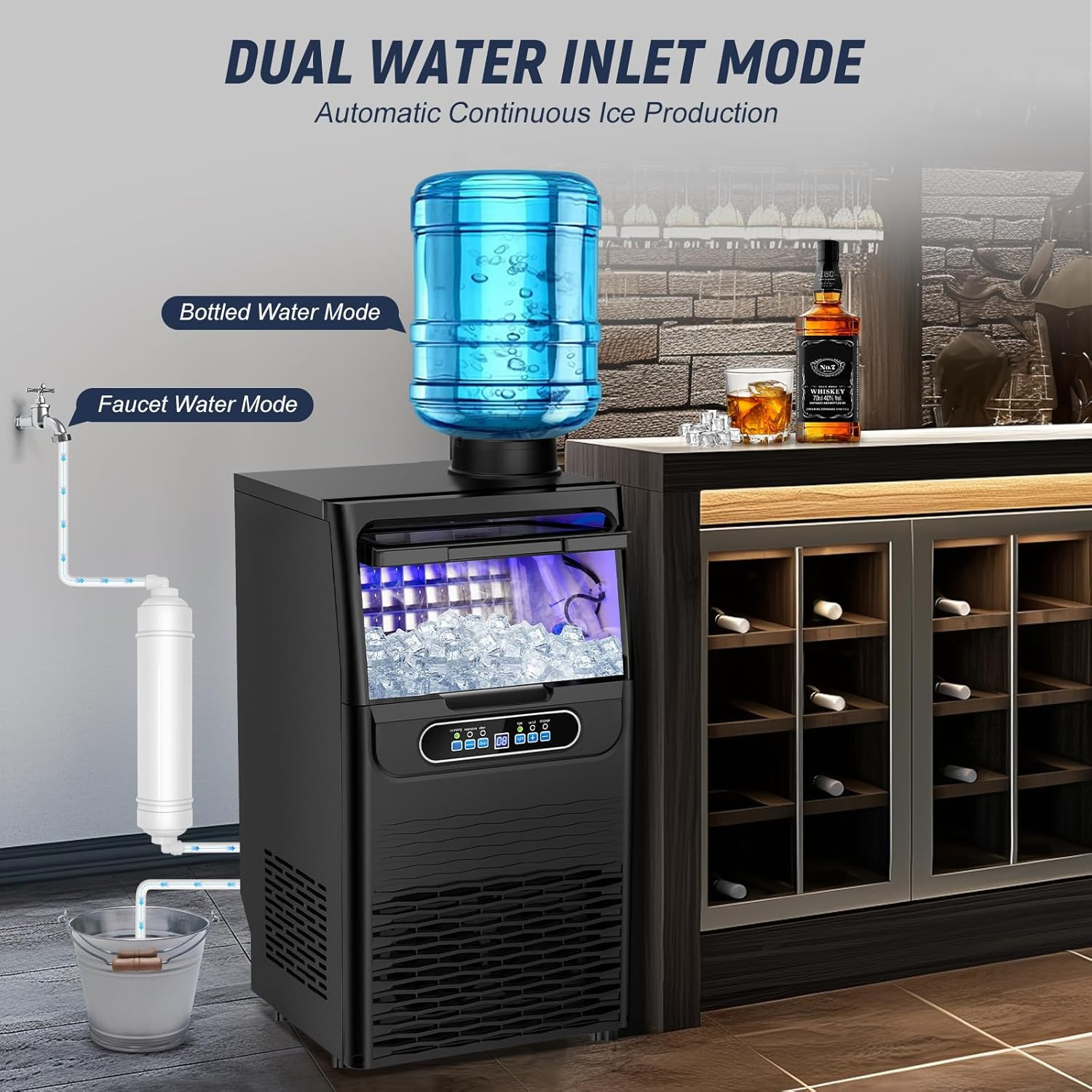 Black 100LBS/24H Ice Maker with 20LBS Bin for Home & Outdoor Bars